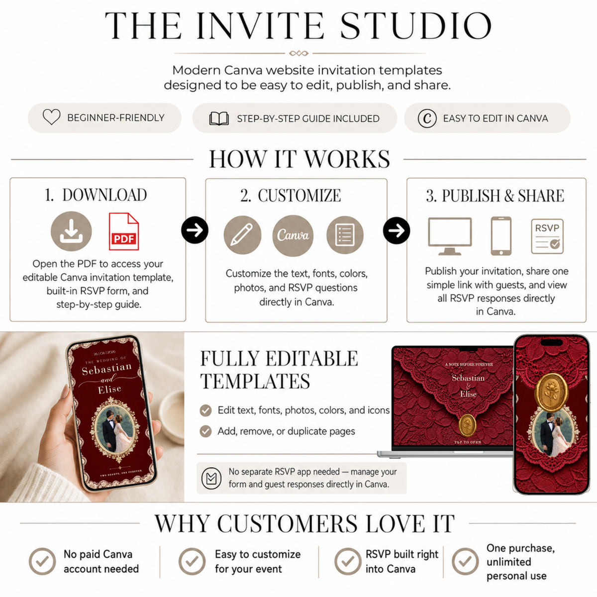 Wedding Website Template with RSVP (Burgundy - Lace Envelope 01)