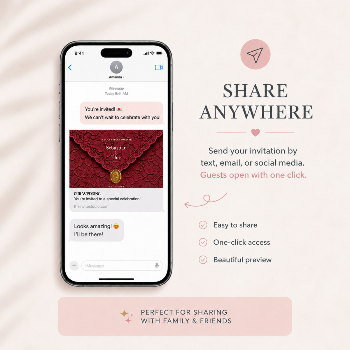 Wedding Website Template with RSVP (Burgundy - Lace Envelope 01)
