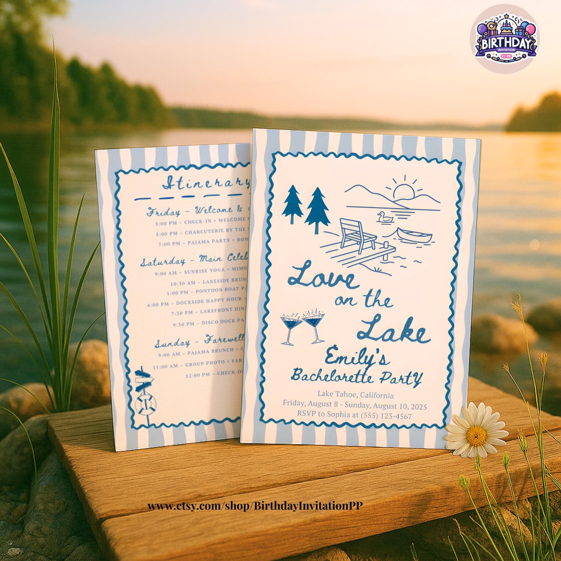 Love on the Lake Bachelorette Invitation, Editable Girls Trip Itinerary, Weekend Party Template Digital Download