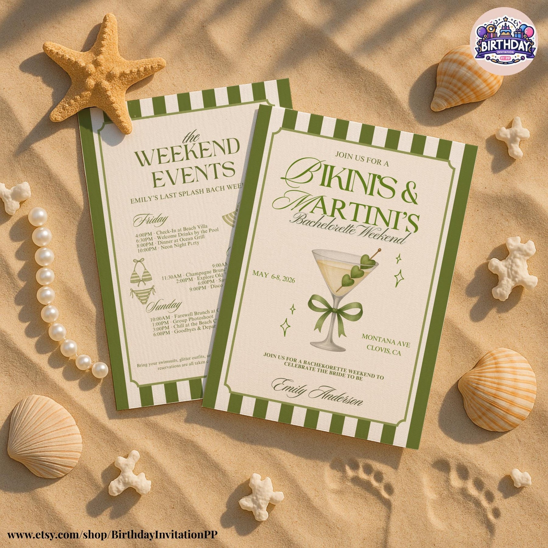 Bikinis and Martinis Bachelorette Itinerary Invitation, Editable Weekend Itinerary, Beach or Pool Party Template, Summer Digital Download