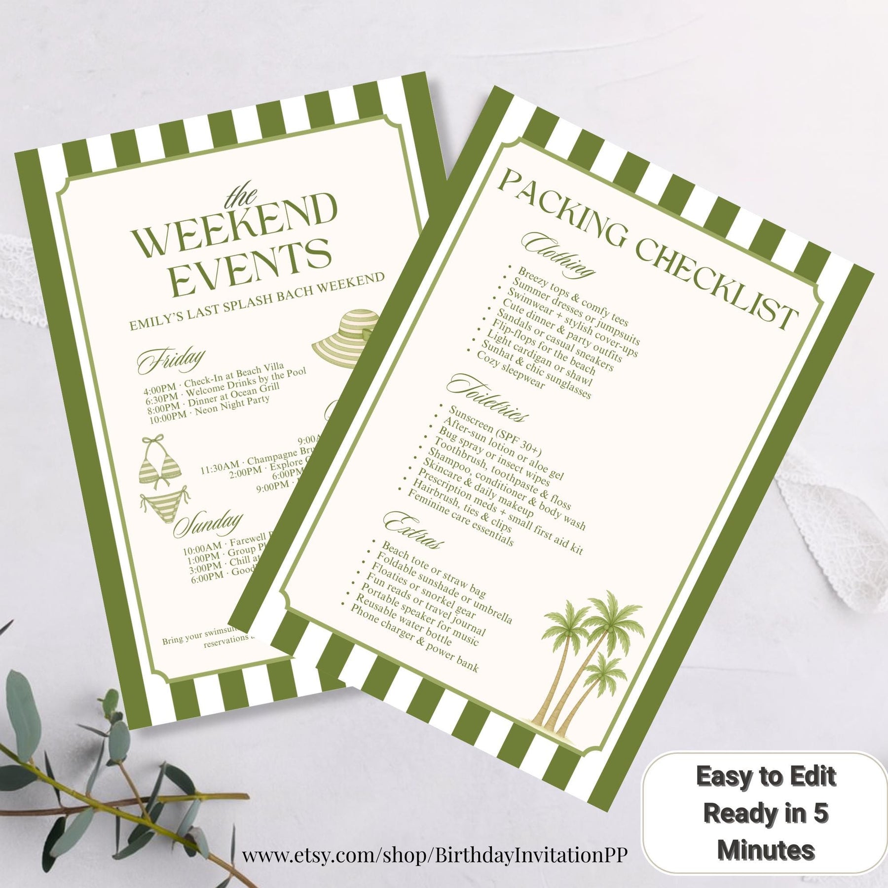 Bikinis and Martinis Bachelorette Itinerary Invitation, Editable Weekend Itinerary, Beach or Pool Party Template, Summer Digital Download