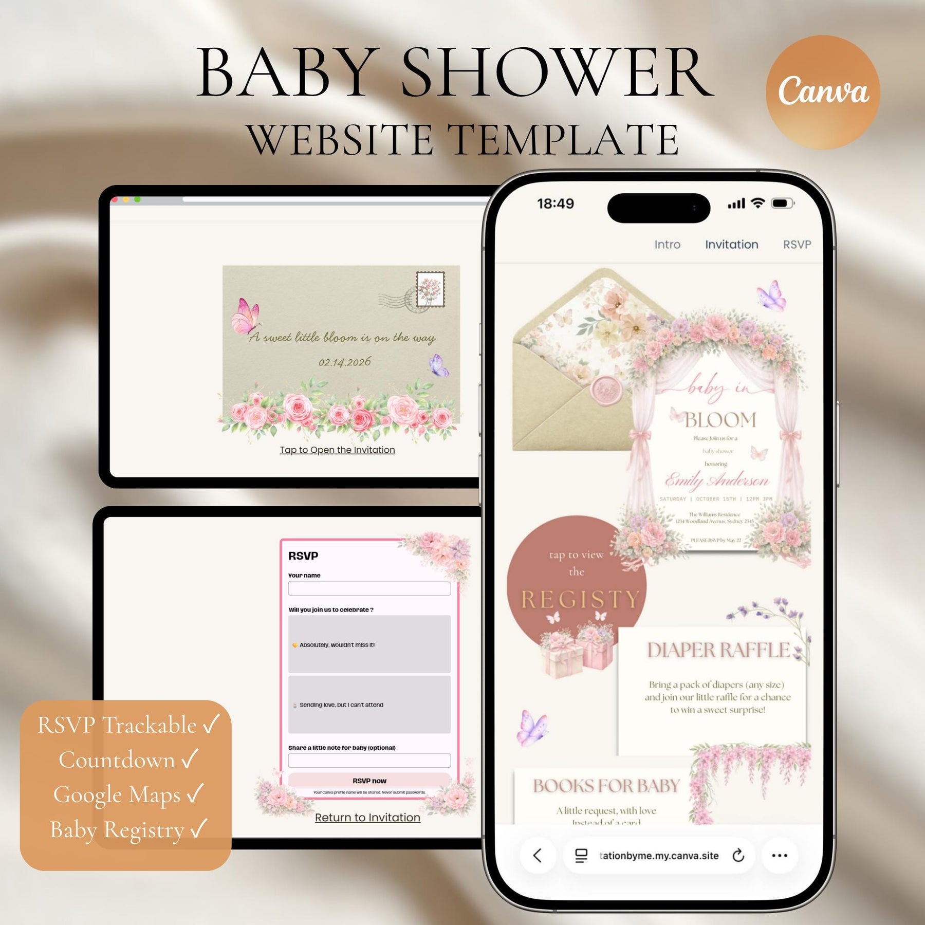 Baby in Bloom Invitation | Baby Shower Template | Editable Canva Invite with RSVP