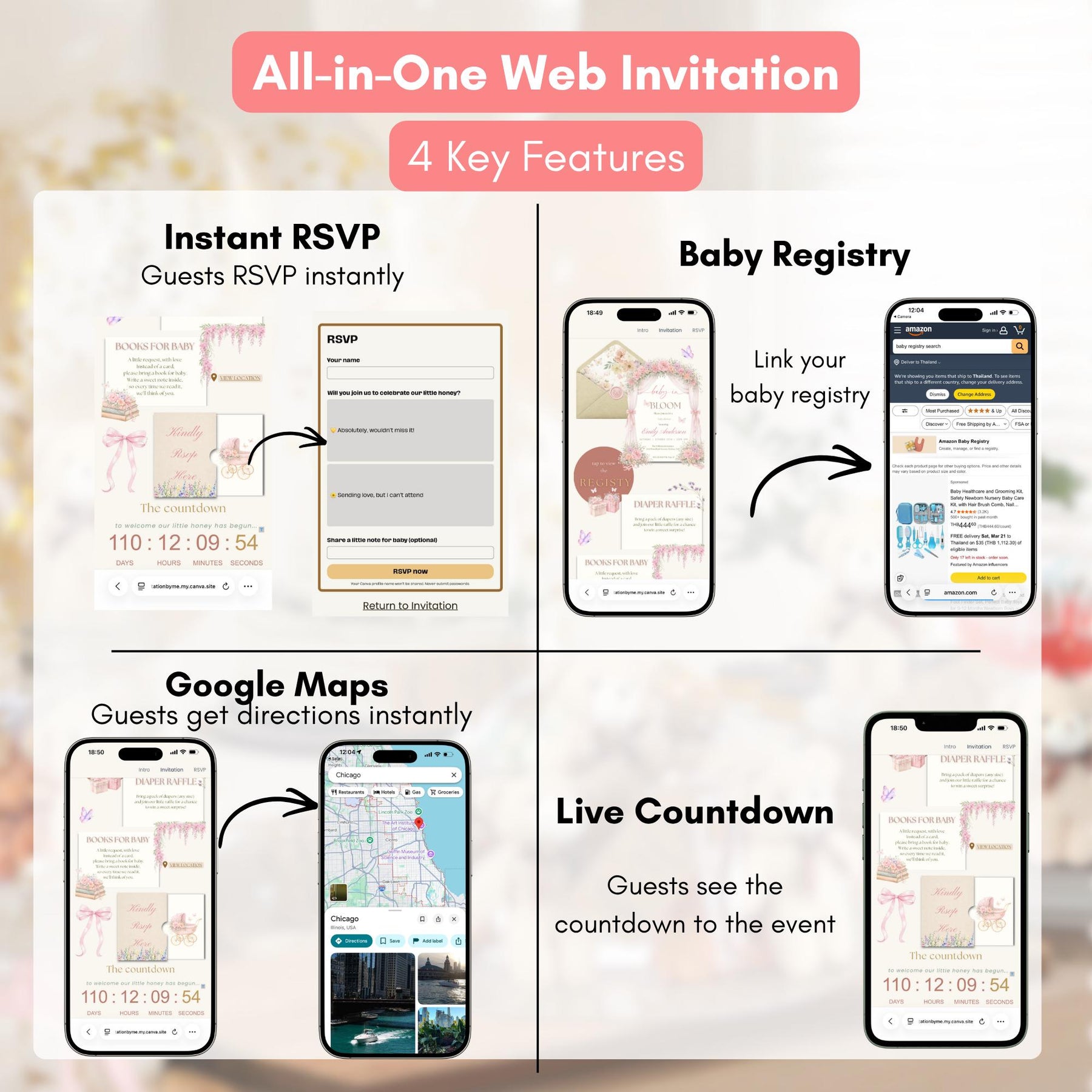 Baby in Bloom Invitation | Baby Shower Template | Editable Canva Invite with RSVP