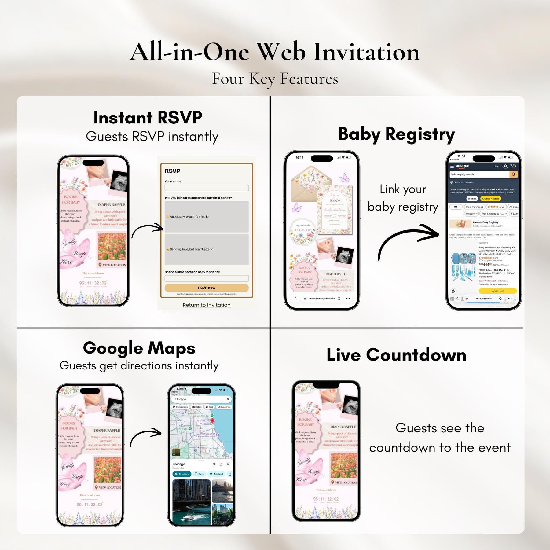Baby In Bloom Baby Shower Website Invitation with RSVP | Editable Canva Template, Spring Floral Wildflower, Butterfly Girl Invite