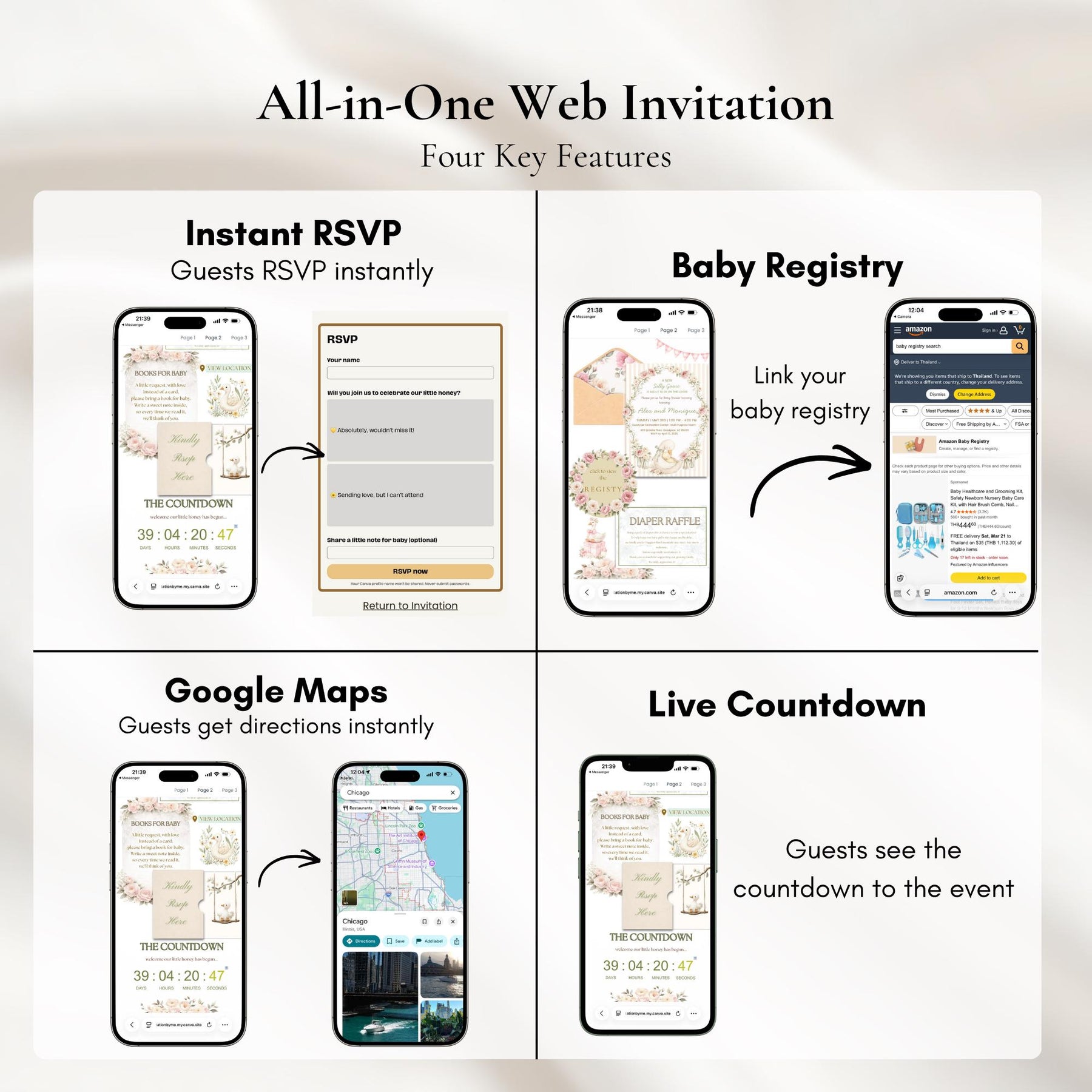 Silly Goose Baby Shower Invitation Website with RSVP | Editable Canva Template | Gender Neutral Baby Shower Invite
