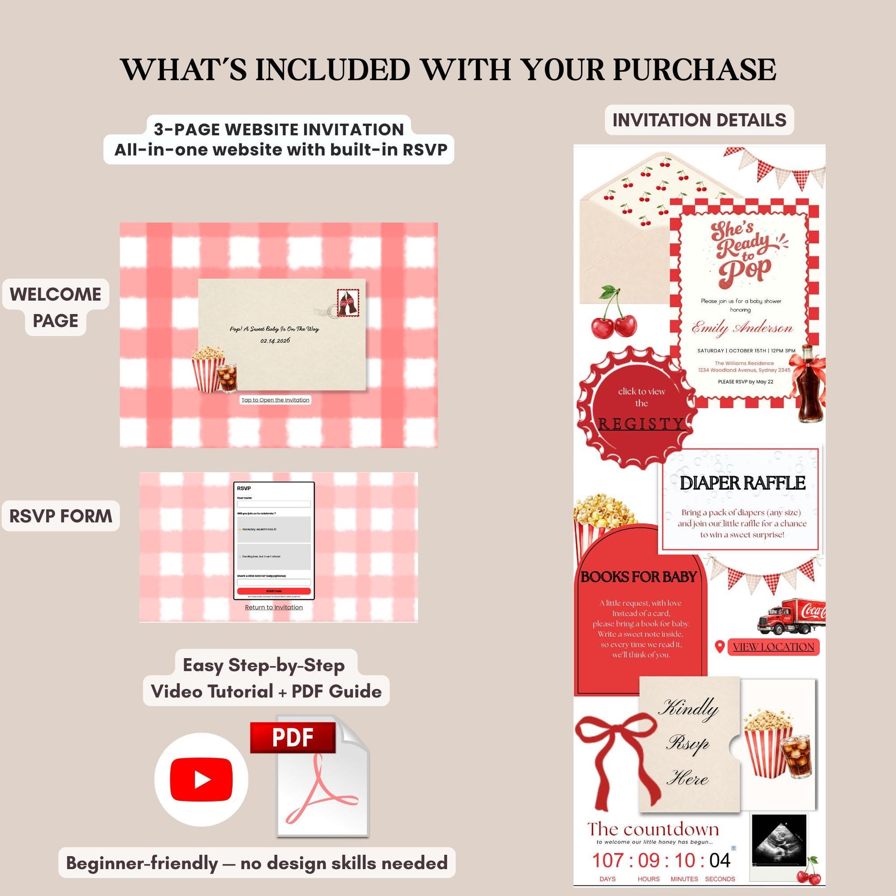 She’s Ready to Pop Baby Shower Invitation Template | Editable Canva Invite with RSVP Website