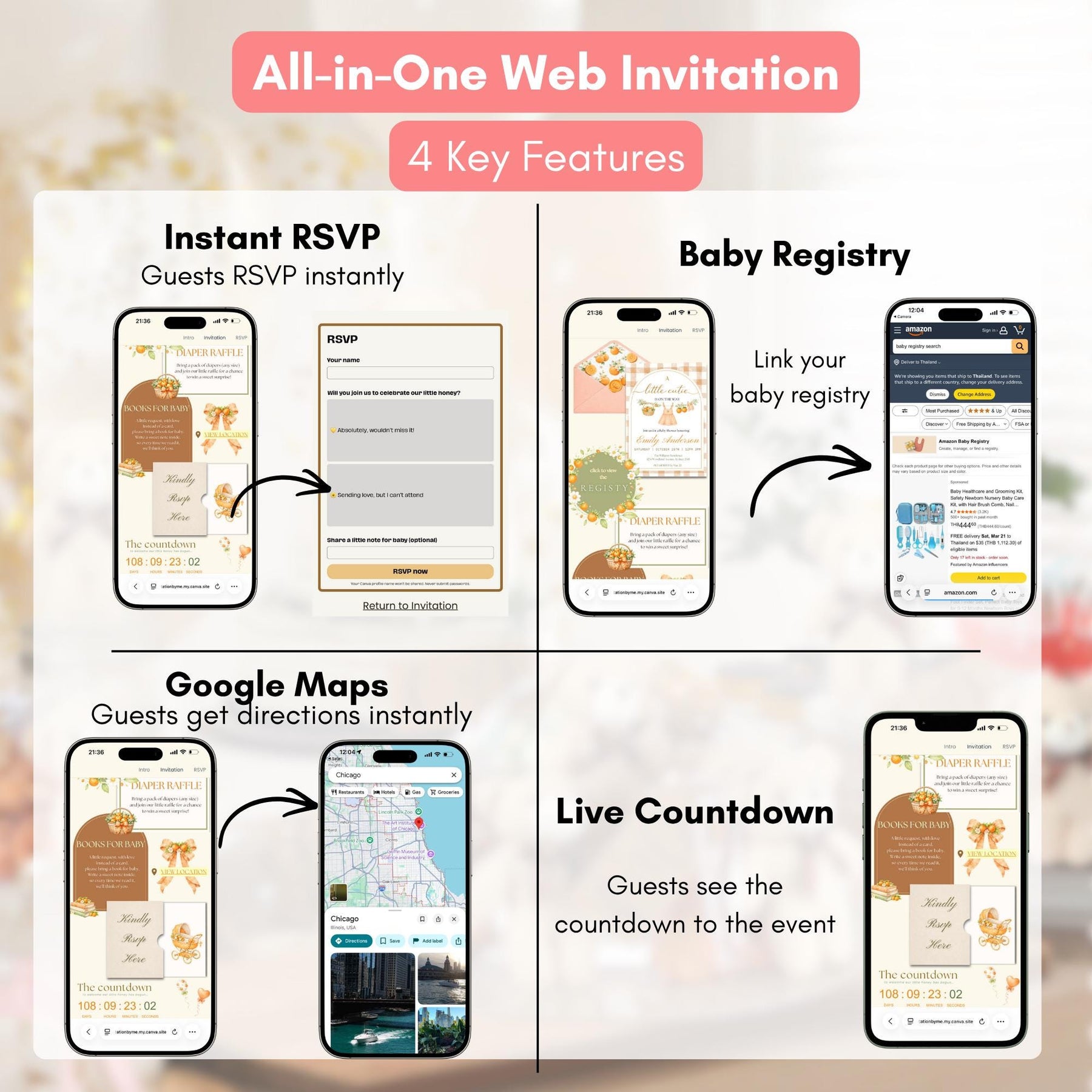 A Little Cutie Is On The Way Baby Shower Invitation Website Template | Editable Canva Invite with RSVP