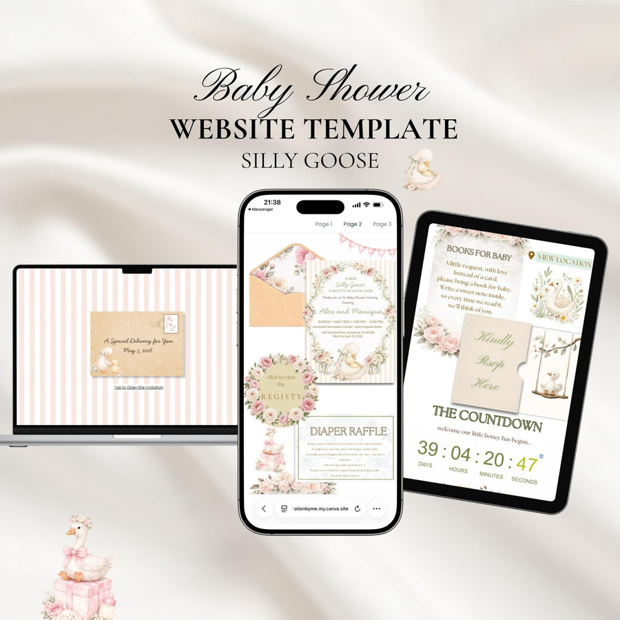 Silly Goose Baby Shower Invitation Website with RSVP | Editable Canva Template | Gender Neutral Baby Shower Invite