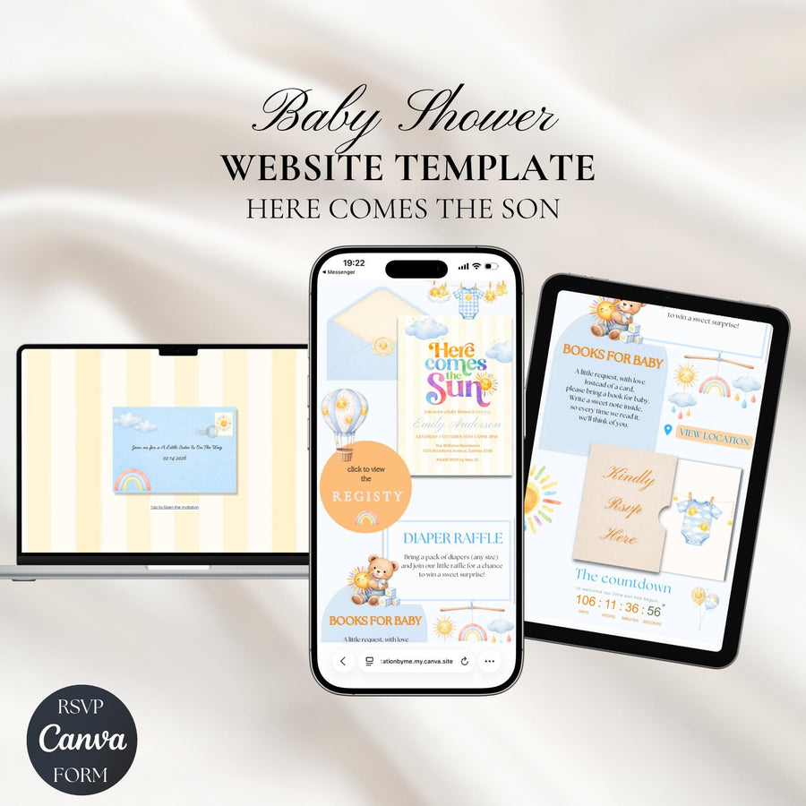 Here Comes the Son Baby Shower Invitation Website with RSVP | Editable Template