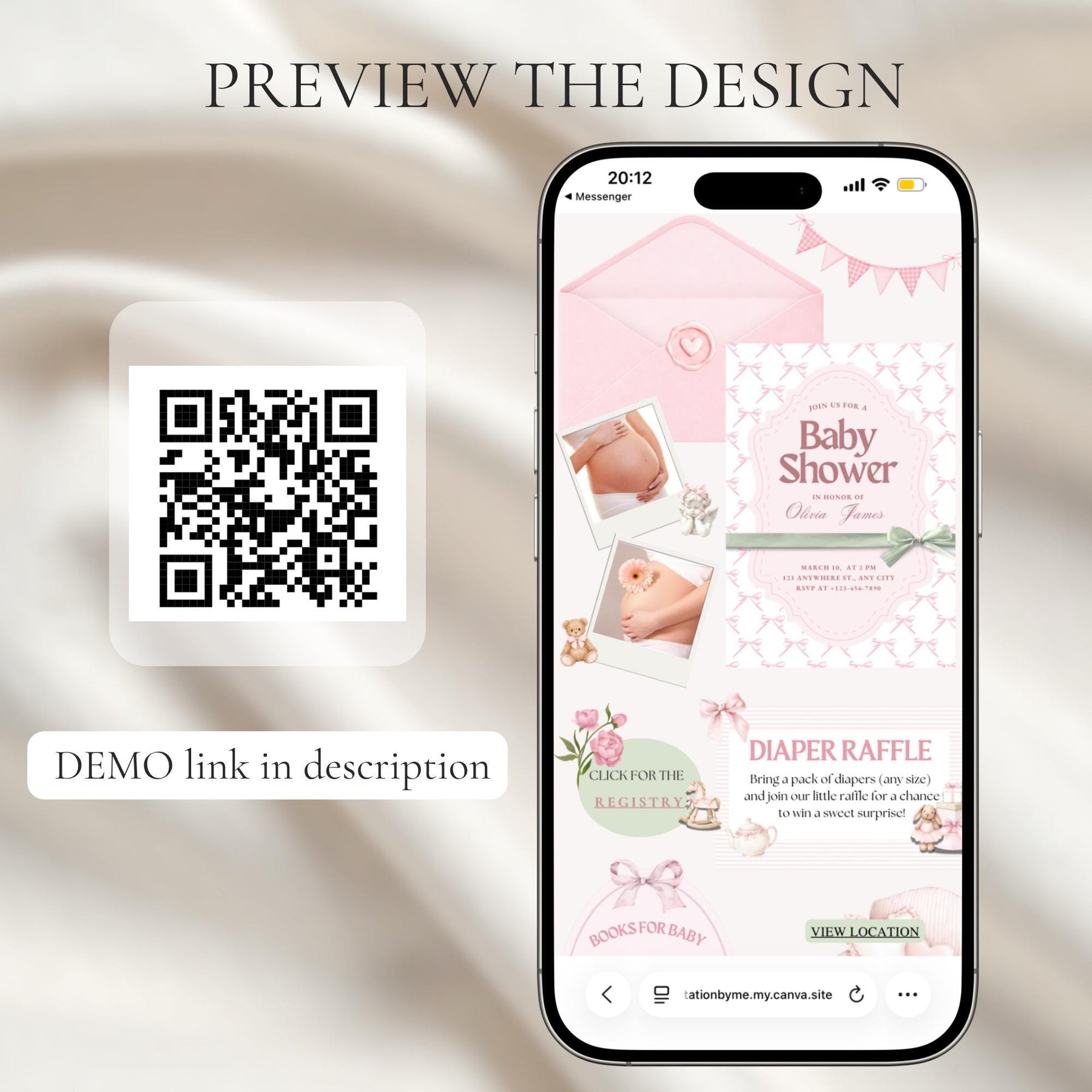 Baby In Bloom Baby Shower Website Invitation with RSVP | Editable Canva Template, Pink Floral Wildflower, Butterfly Girl Invite