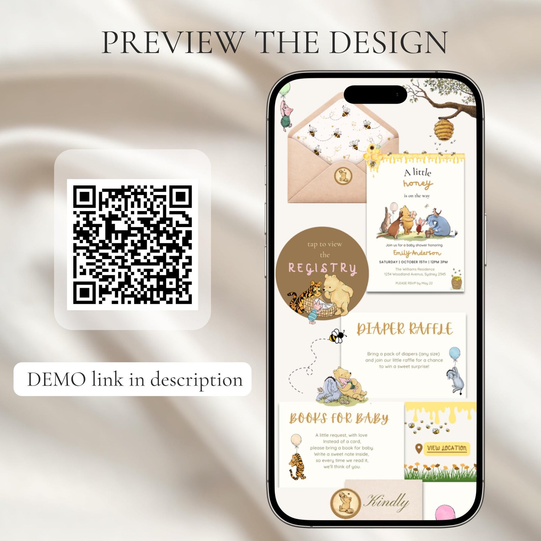 Winnie the Pooh Baby Shower Template | Editable Canva Invite with RSVP