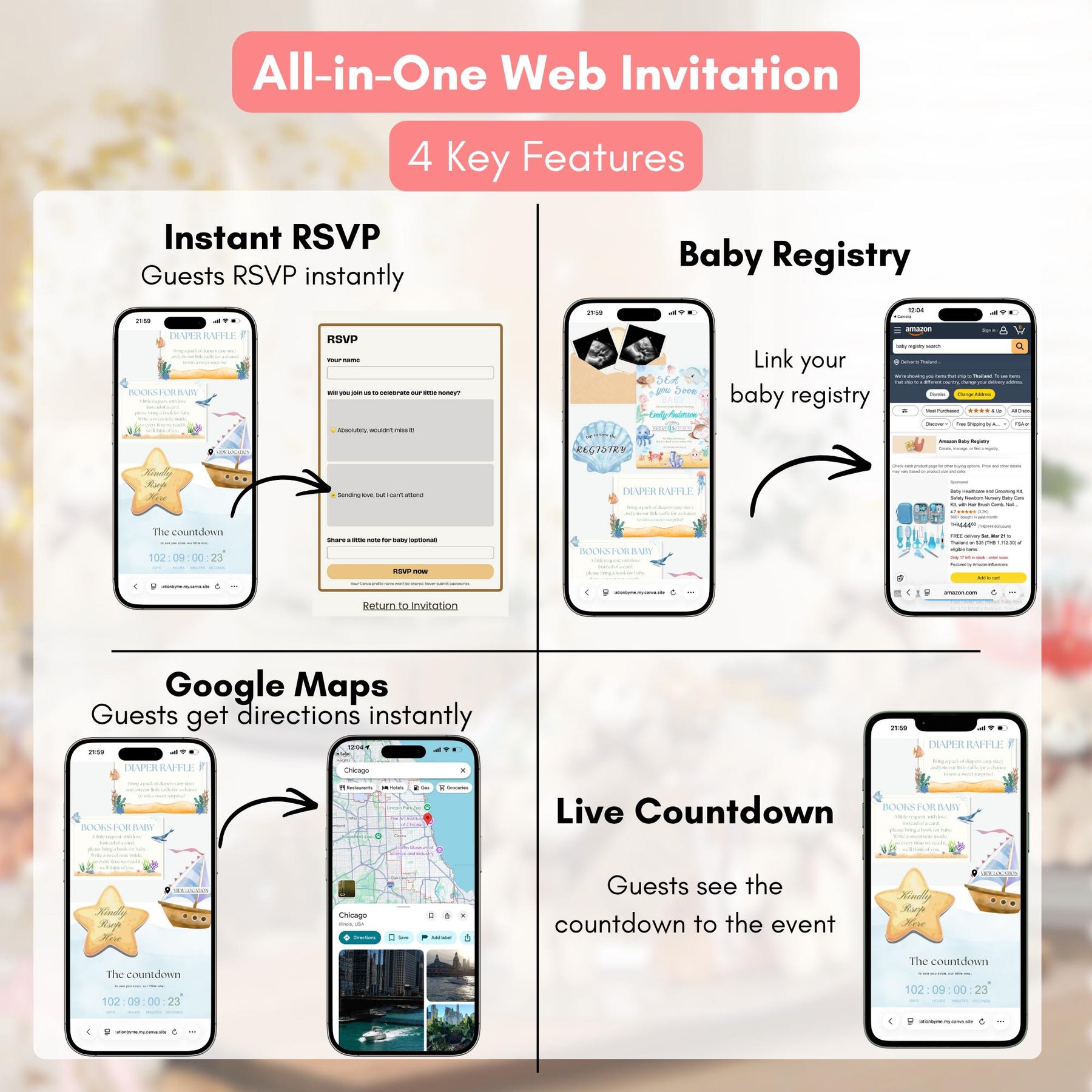 Sea You Soon Baby Shower Invitation Website with RSVP | Editable Canva Template, Baby Shower Invite, RSVP Included, Digital Invite