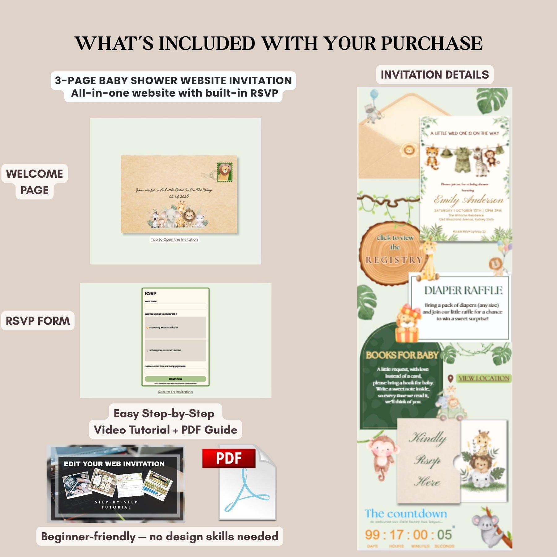 A Little Wild One Baby Shower Website Invitation with RSVP | Safari Baby Shower, Jungle Animals Canva Template