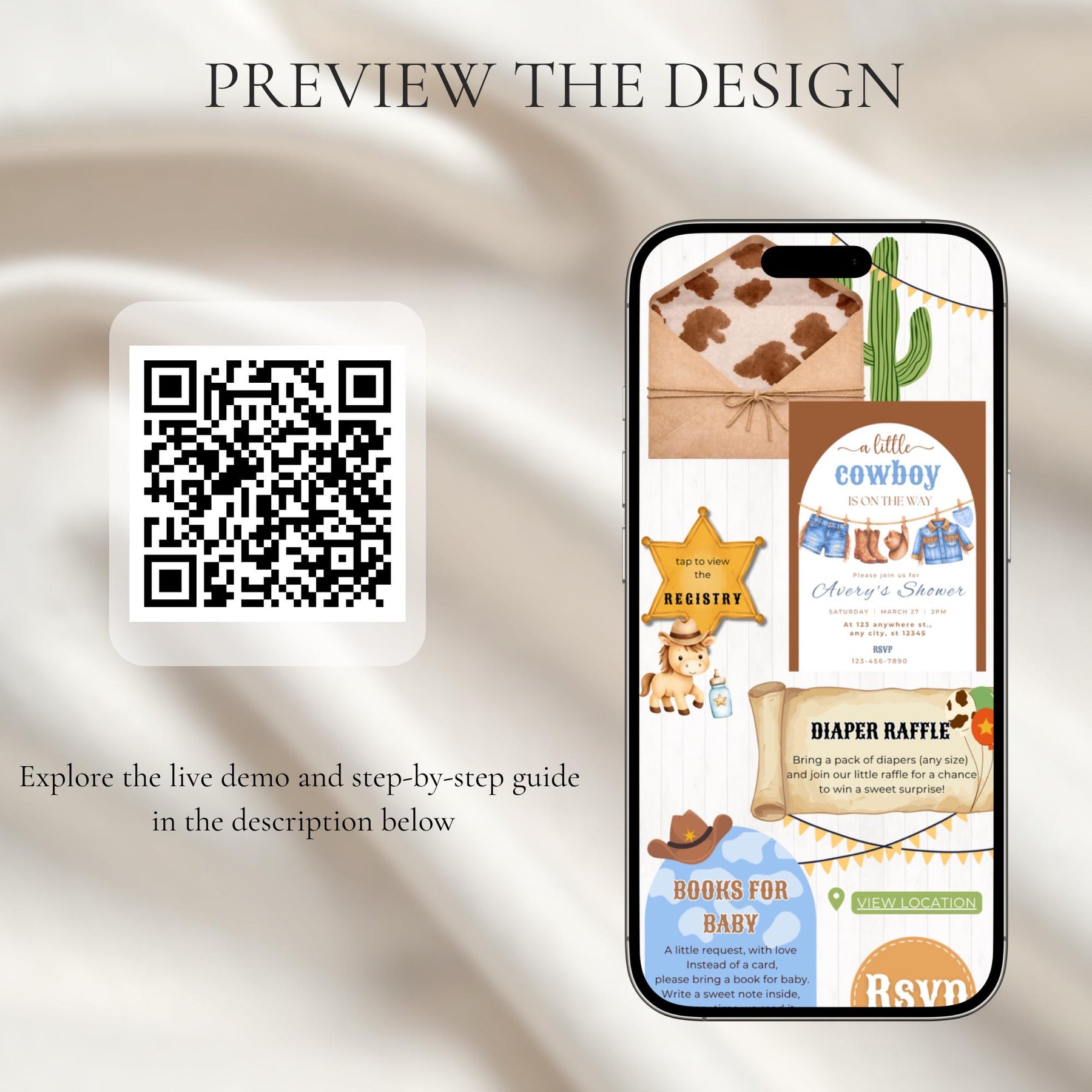 Cowboy Baby Shower Invitation Website with RSVP | Editable Canva Template, Little Cowboy Rodeo Theme, Digital Invite