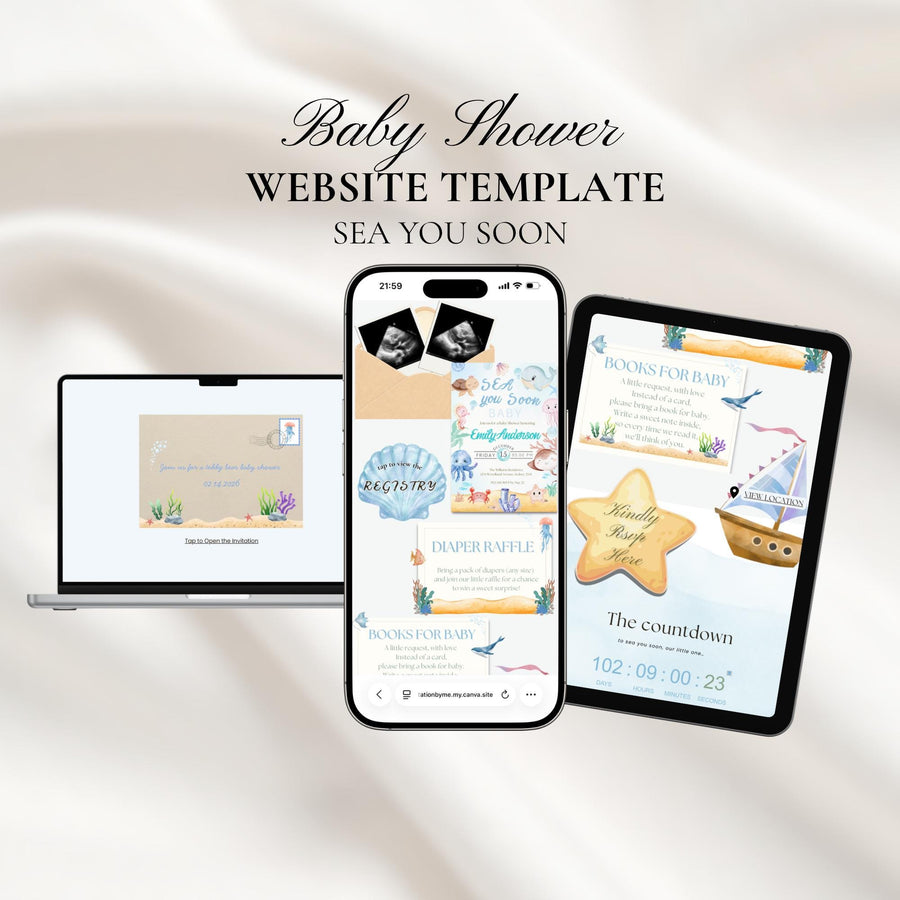 Sea You Soon Baby Shower Invitation Website with RSVP | Editable Canva Template, Baby Shower Invite, RSVP Included, Digital Invite