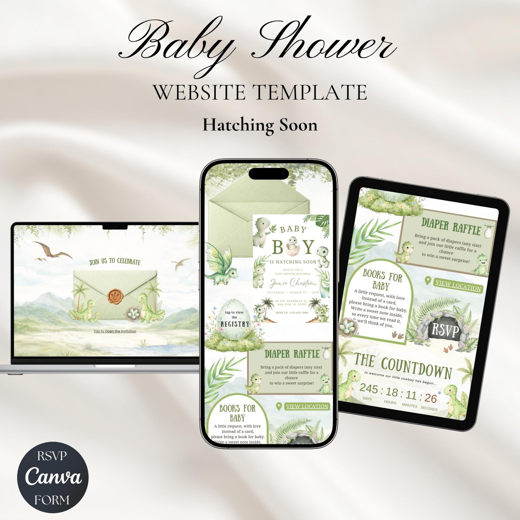 Hatching Soon Baby Shower Invitation Website with RSVP | Editable Canva Template, Digital Baby Shower Invite