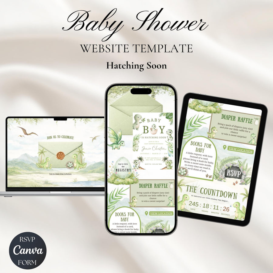 Hatching Soon Baby Shower Invitation Website with RSVP | Editable Canva Template, Digital Baby Shower Invite