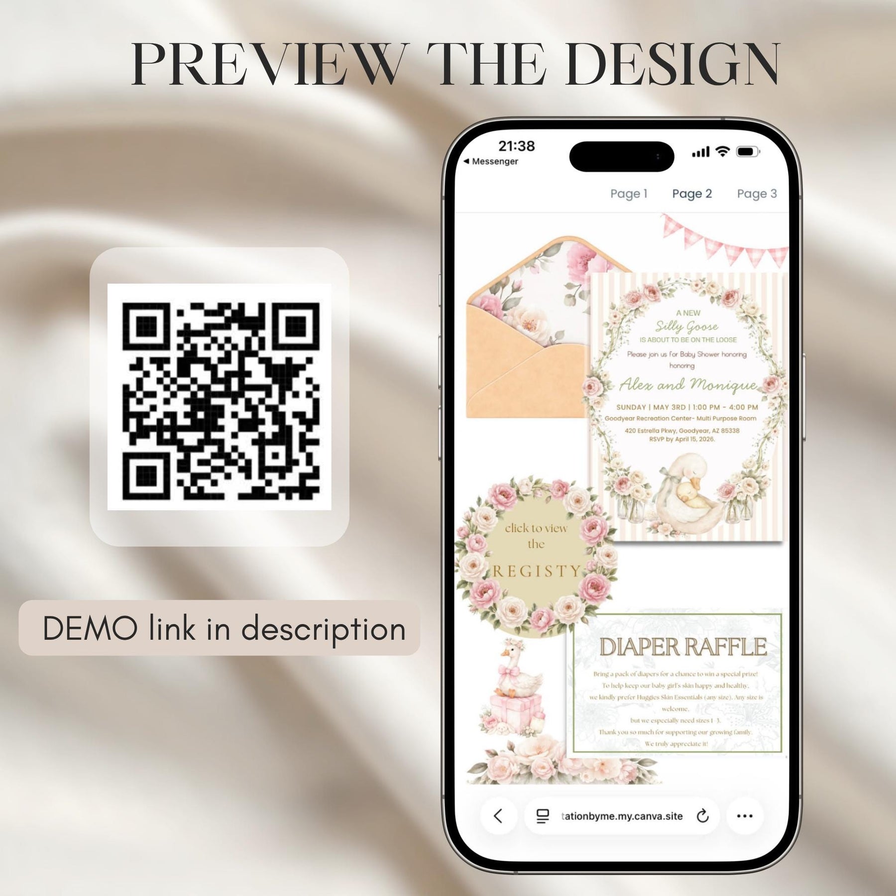 Silly Goose Baby Shower Invitation Website with RSVP | Editable Canva Template | Gender Neutral Baby Shower Invite