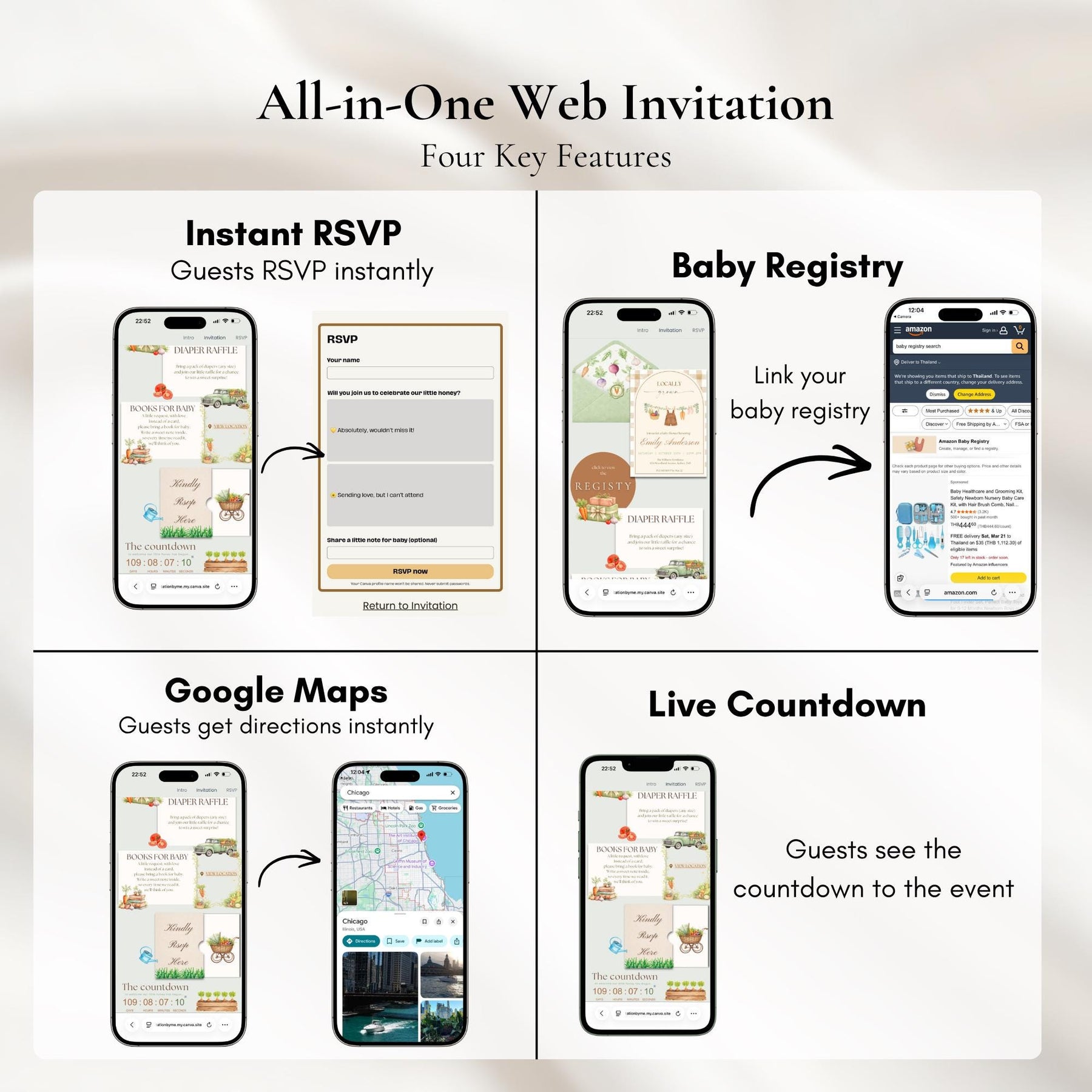Locally Grown Baby Shower Invitation Website Template | Editable Canva Invite with RSVP