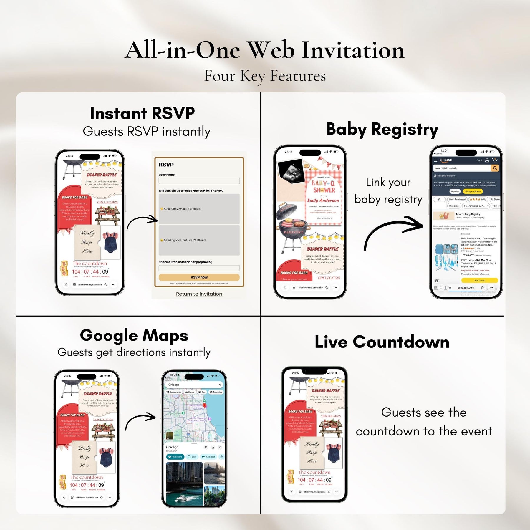 Baby-Q Baby Shower Invitation Template, Editable Canva Website with RSVP, BBQ Baby Shower Invite, Backyard Couples Sprinkle