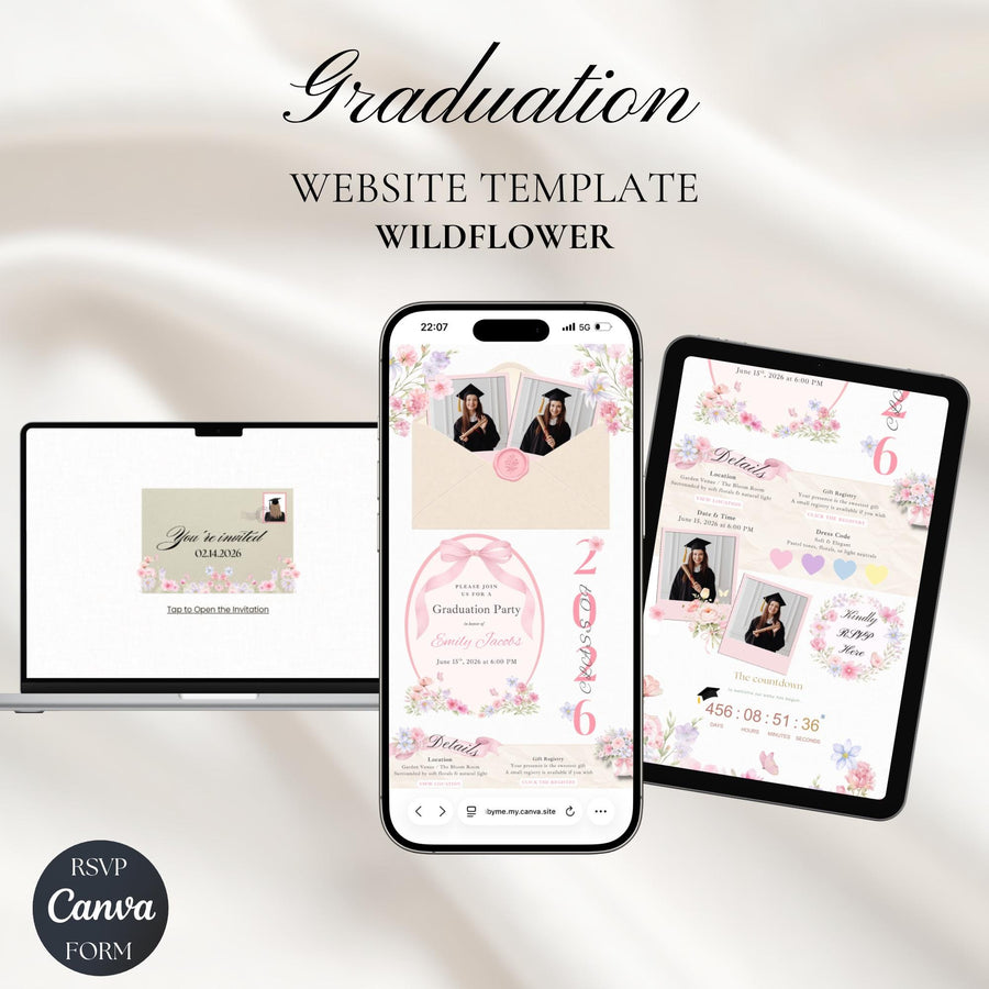 Class of 2026 Graduation Invitation Website with RSVP | Editable Canva Template, Wildflower Grad Invite