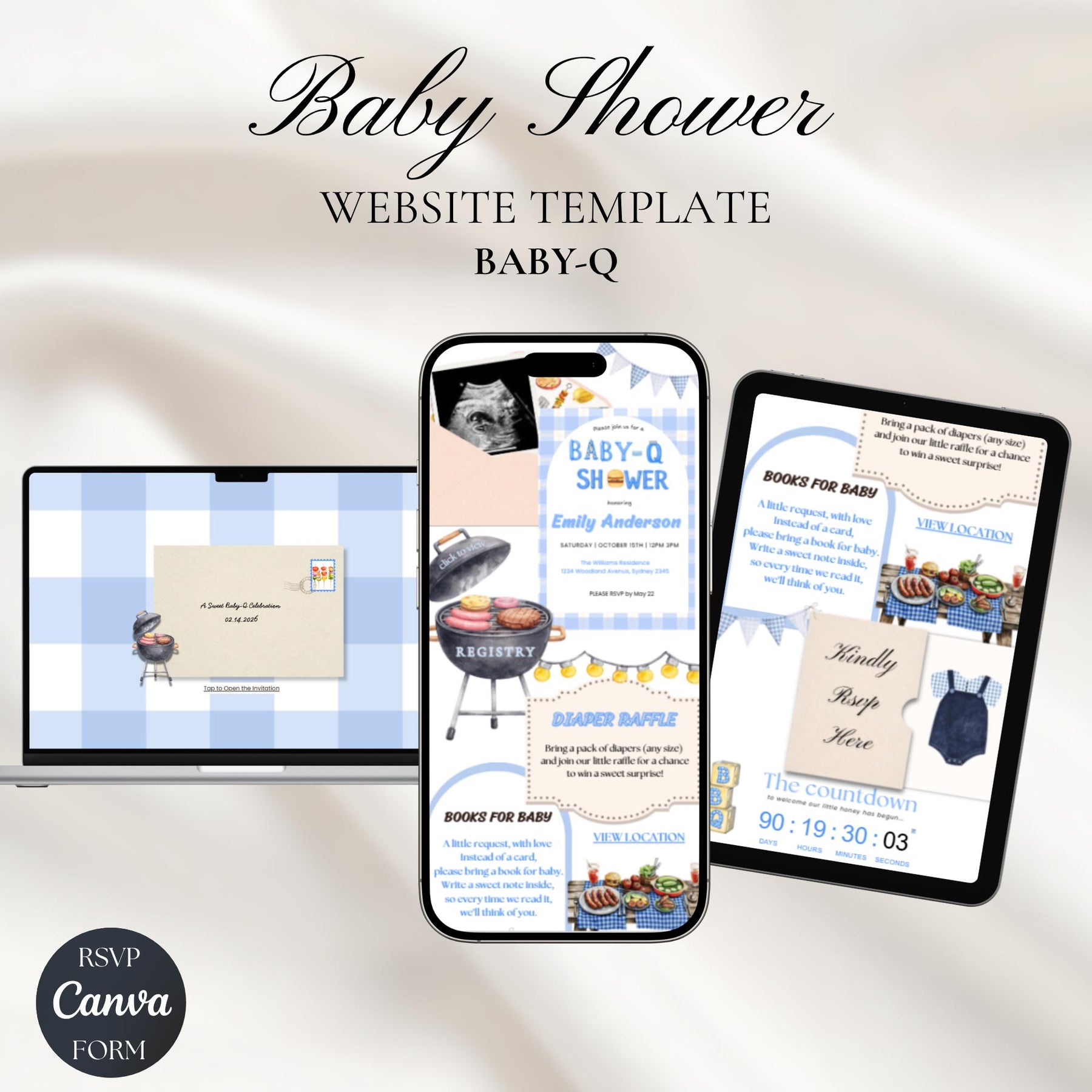 Baby-Q Baby Shower Invitation Website with RSVP | Editable Canva BBQ Invite, Backyard Couples Sprinkle Template