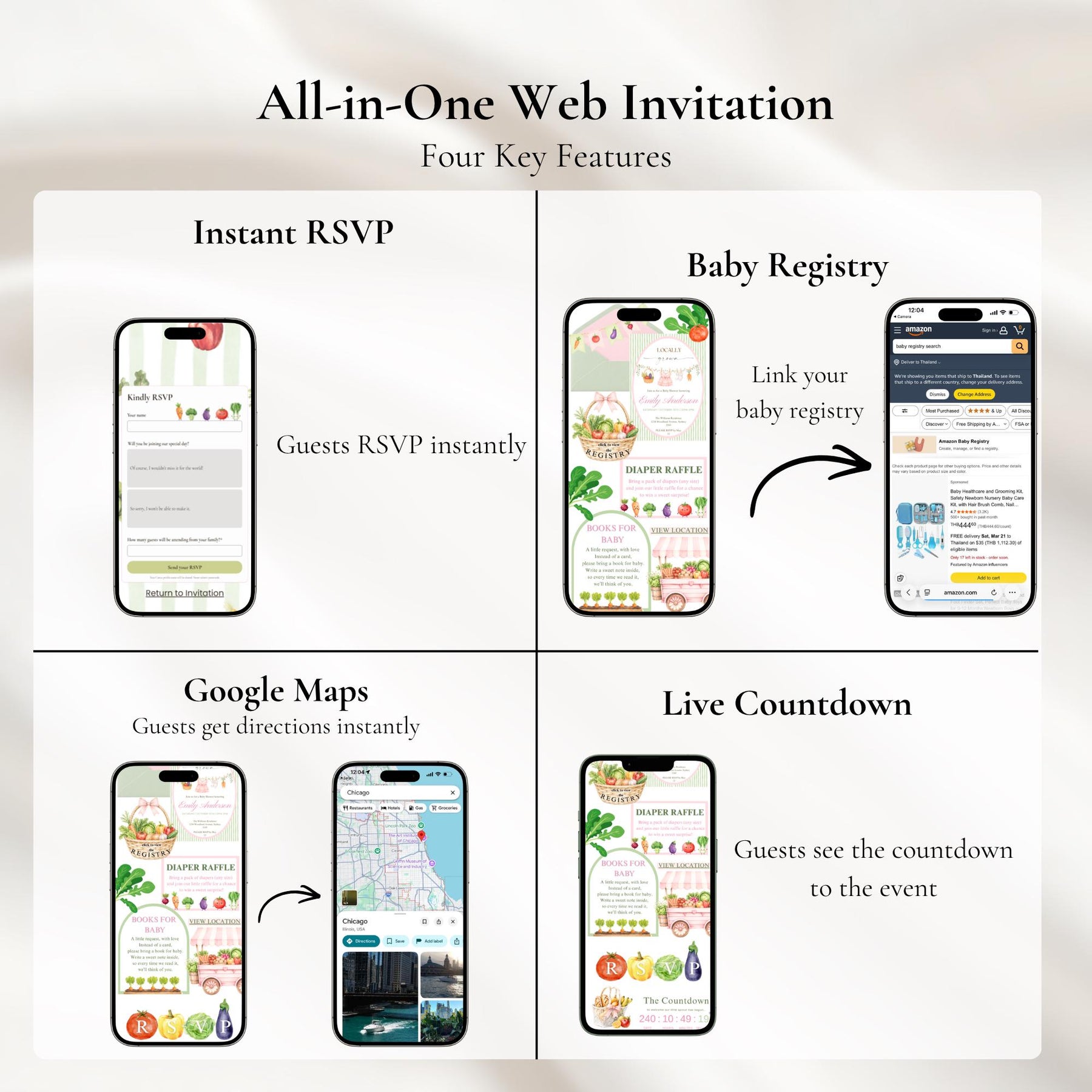 Locally Grown Baby Shower Invitation Website Template with RSVP | Editable Canva Digital Invite