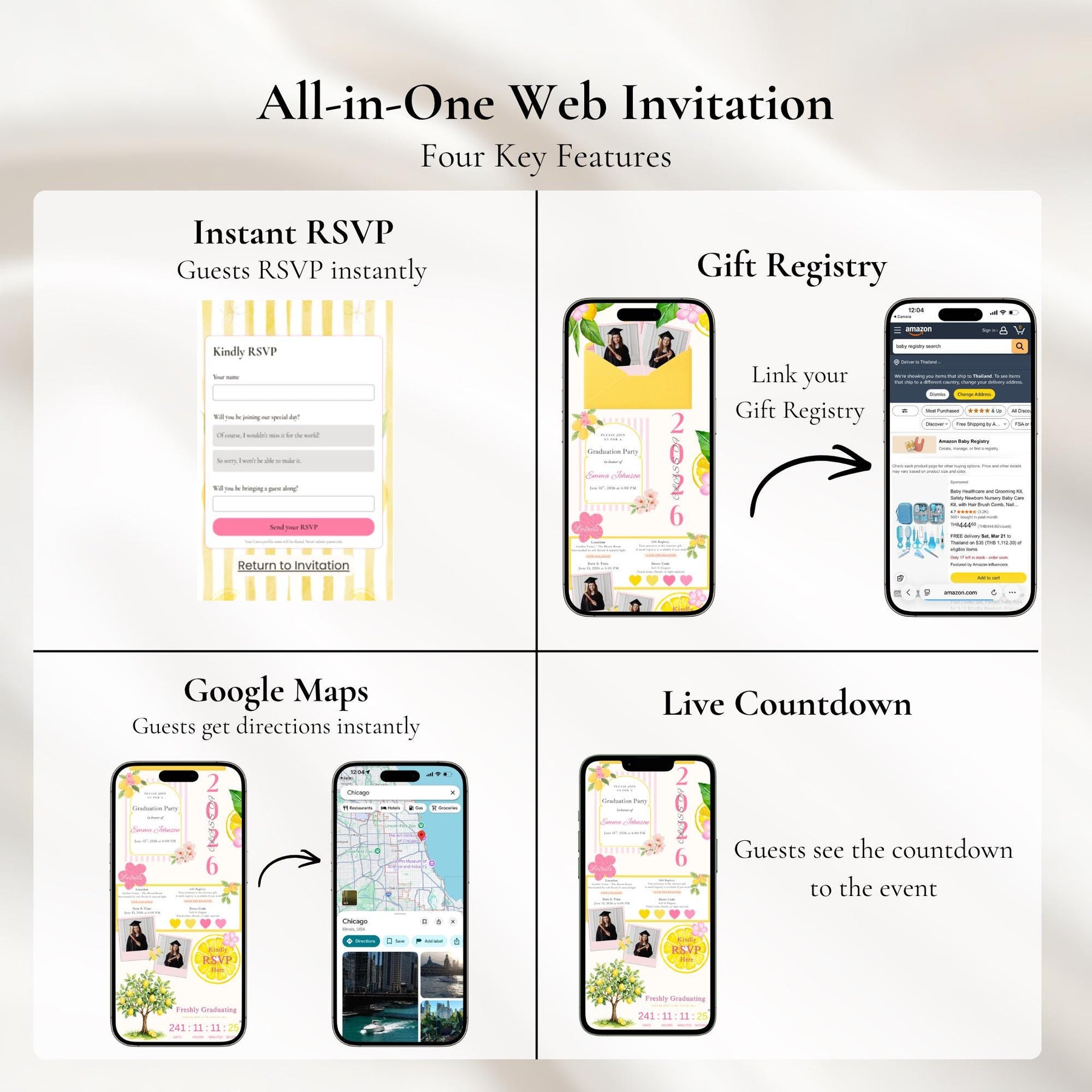 Freshly Graduated Lemon Graduation Invitation Template, Citrus Theme Class of 2026, Editable Canva Invite (Digital Download)