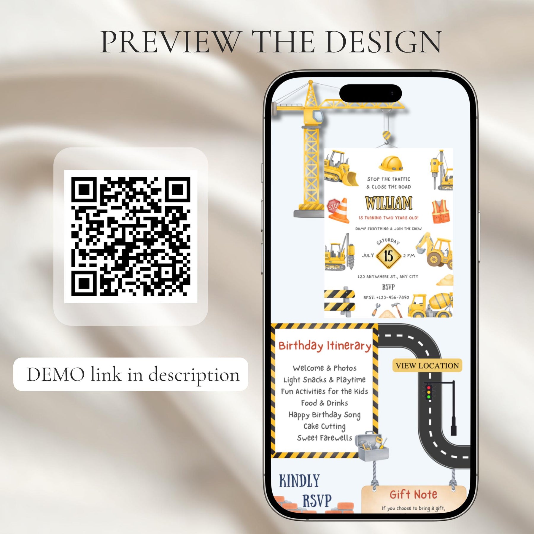 Construction Birthday Invitation Website with RSVP | Editable Canva Template, Truck Party Invite