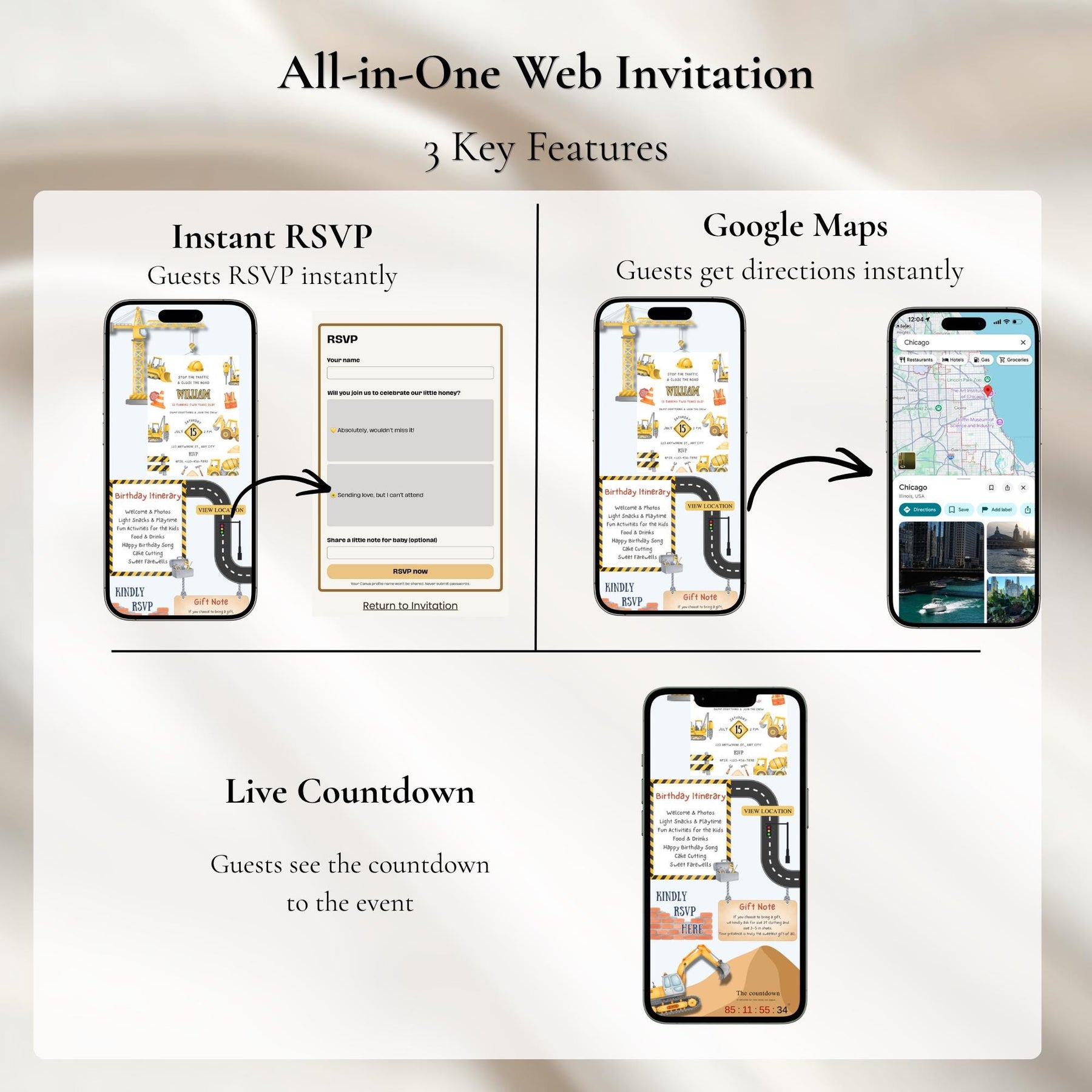 Construction Birthday Invitation Website with RSVP | Editable Canva Template, Truck Party Invite