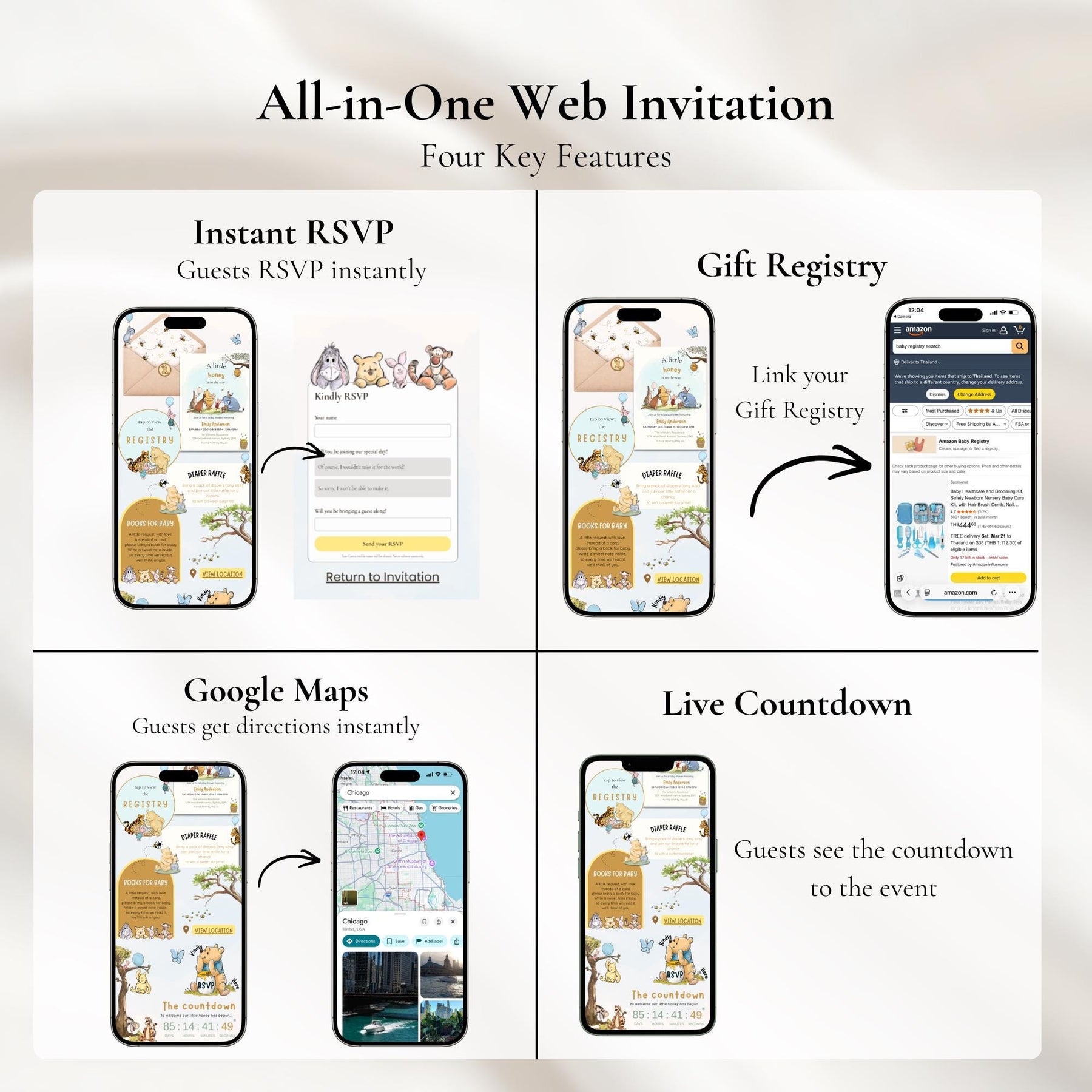 Winnie the Pooh Baby Shower Invitation Website with RSVP | Little Honey Is On The Way, Editable Canva Invite