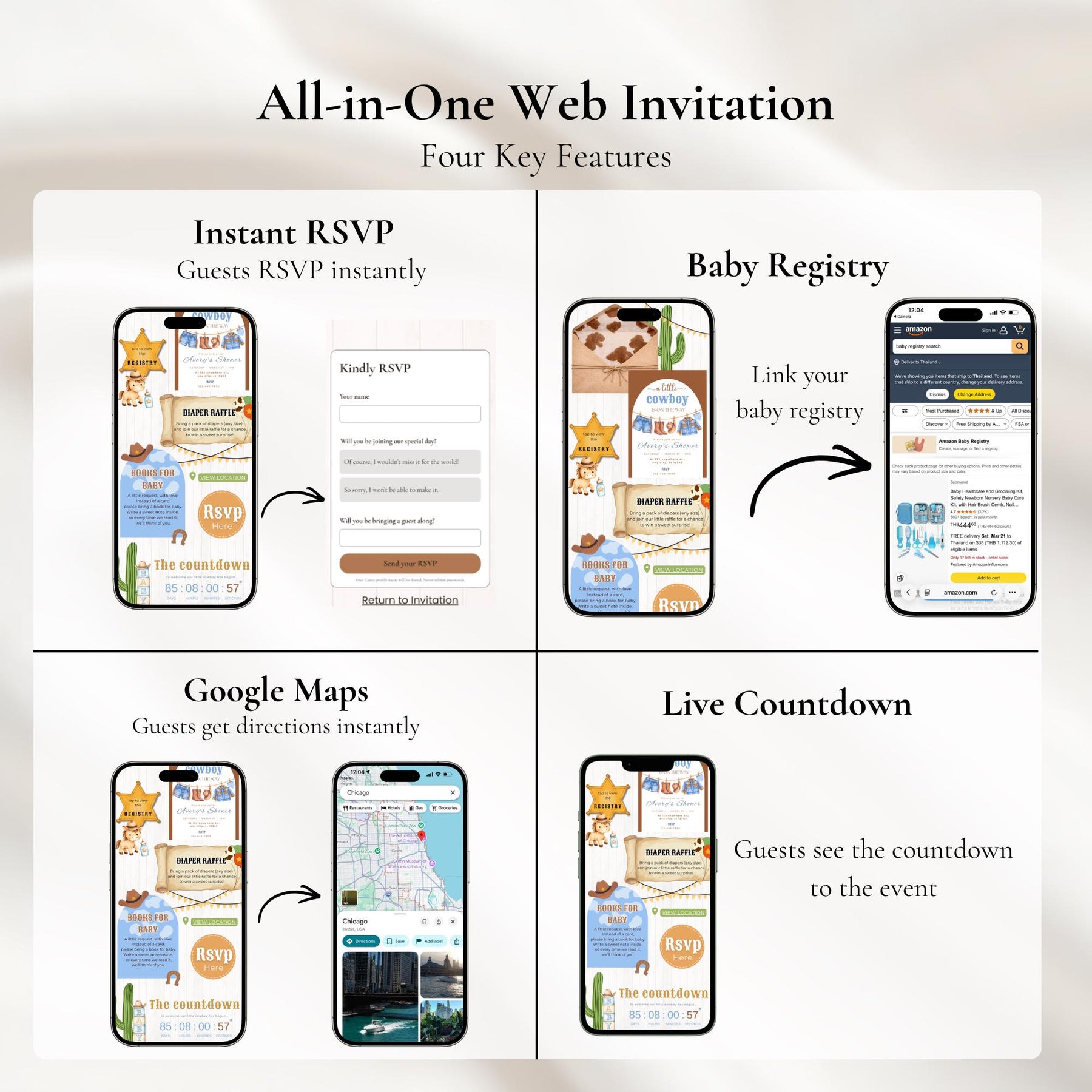 Cowboy Baby Shower Invitation Website with RSVP | Editable Canva Template, Little Cowboy Rodeo Theme, Digital Invite