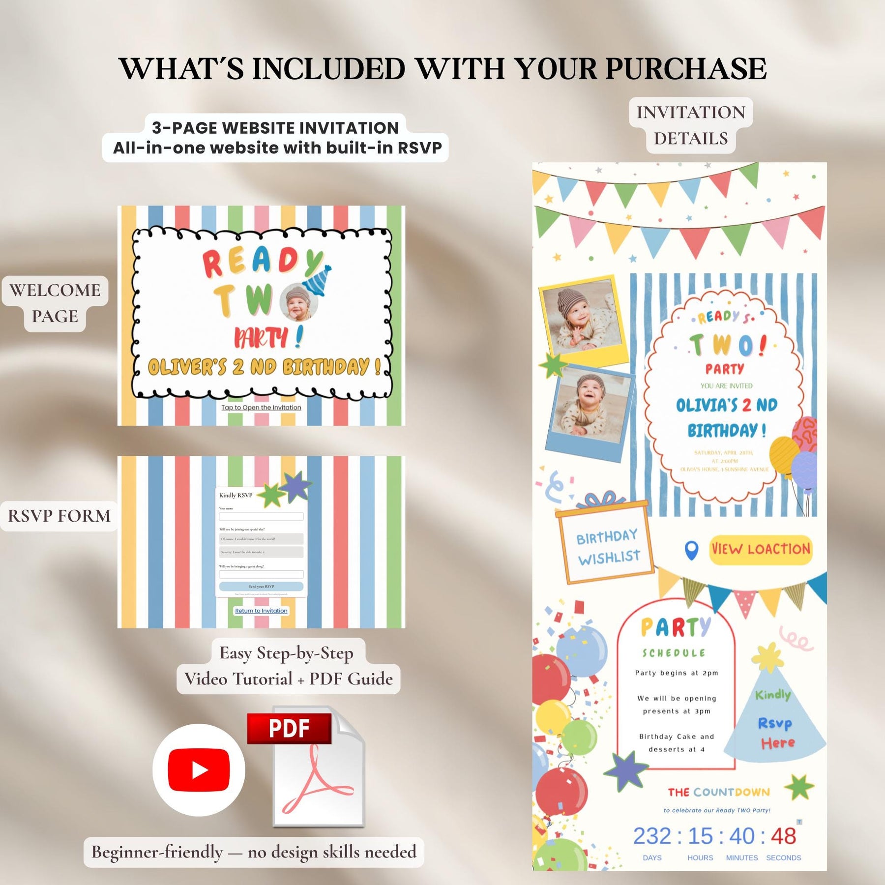 Ready Two Party 2nd Birthday Invitation Template | Editable Canva Website Invite with RSVP