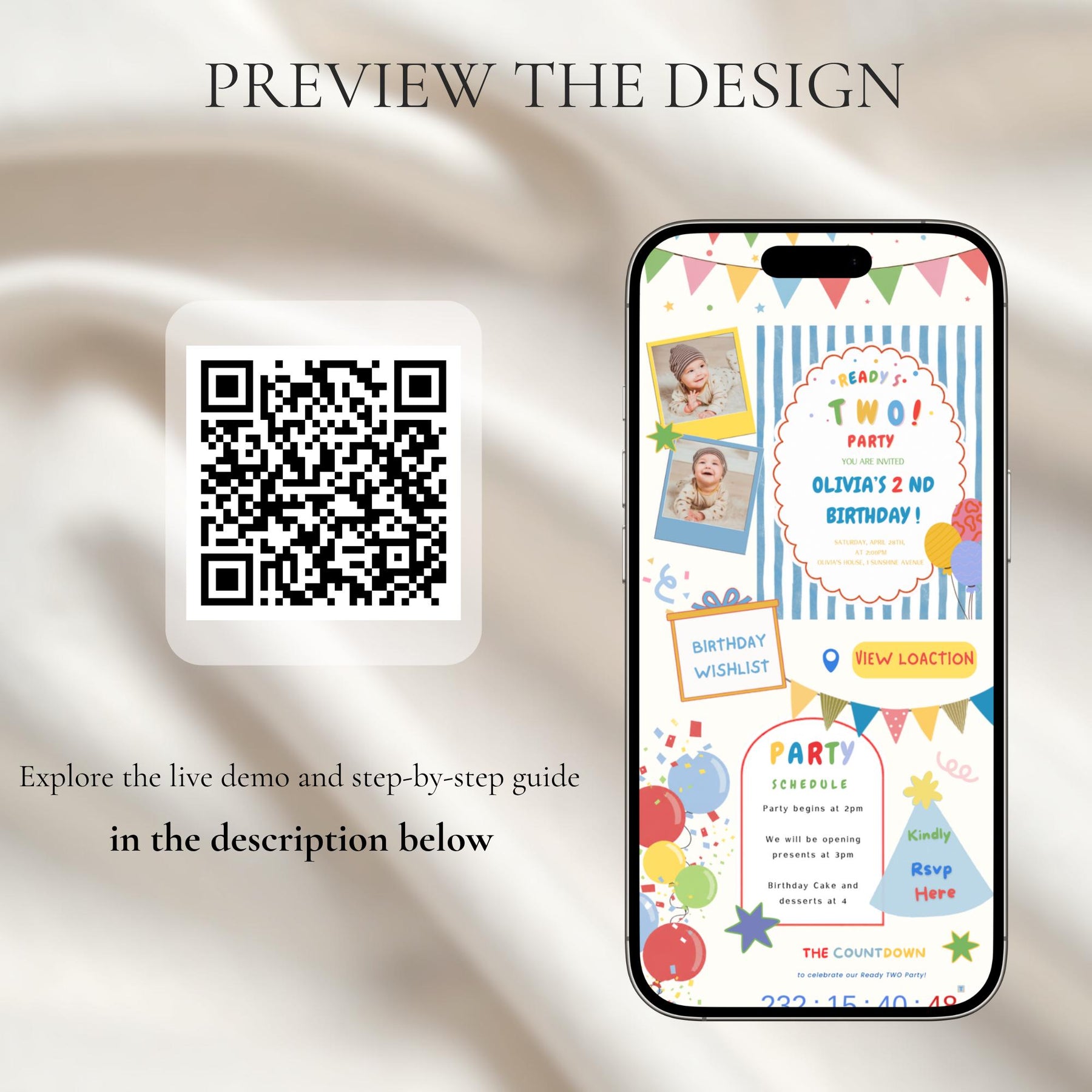 Ready Two Party 2nd Birthday Invitation Template | Editable Canva Website Invite with RSVP