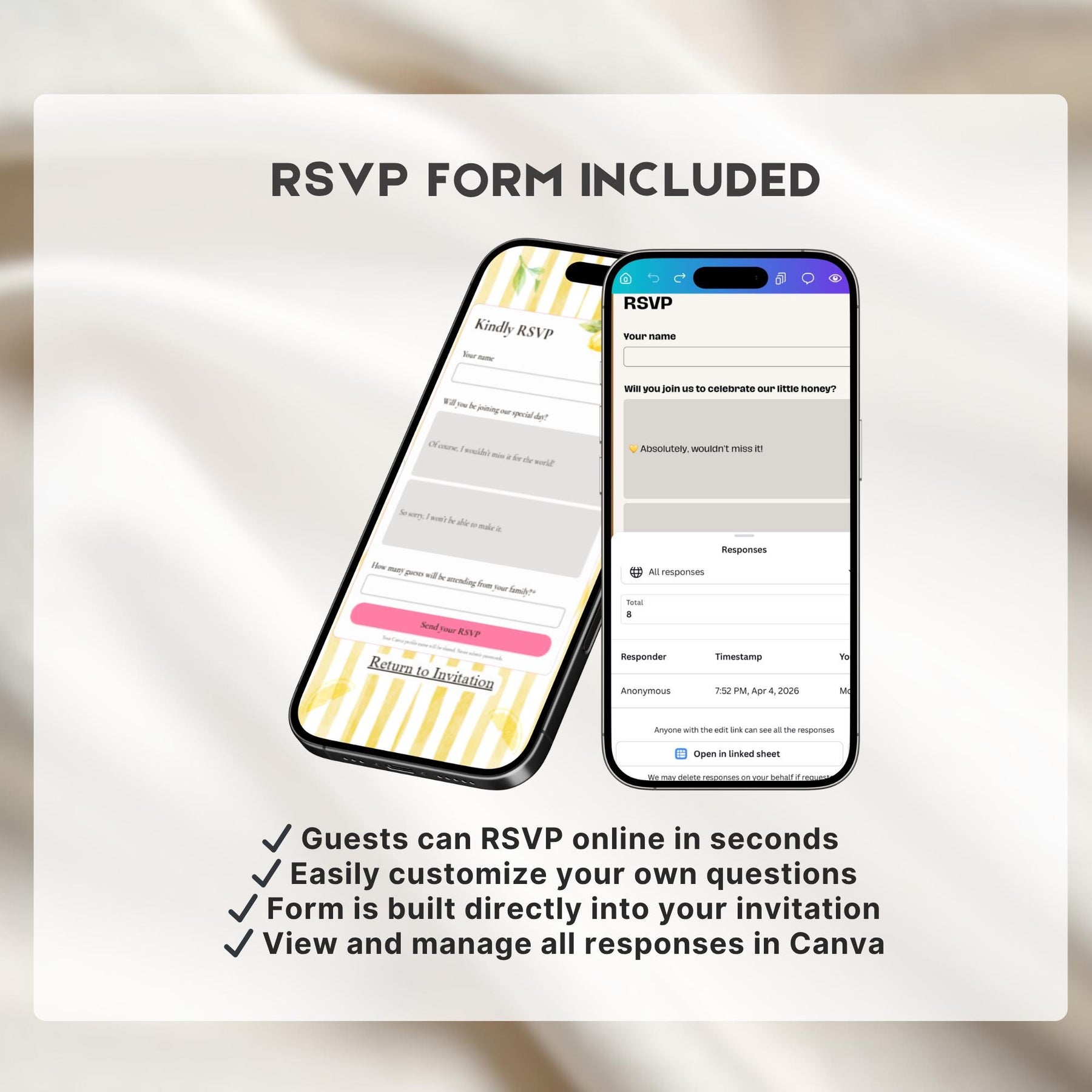 Lemon Baby Shower Invitation Template with RSVP | We Can’t Wait to Squeeze You Editable Canva Website Invite