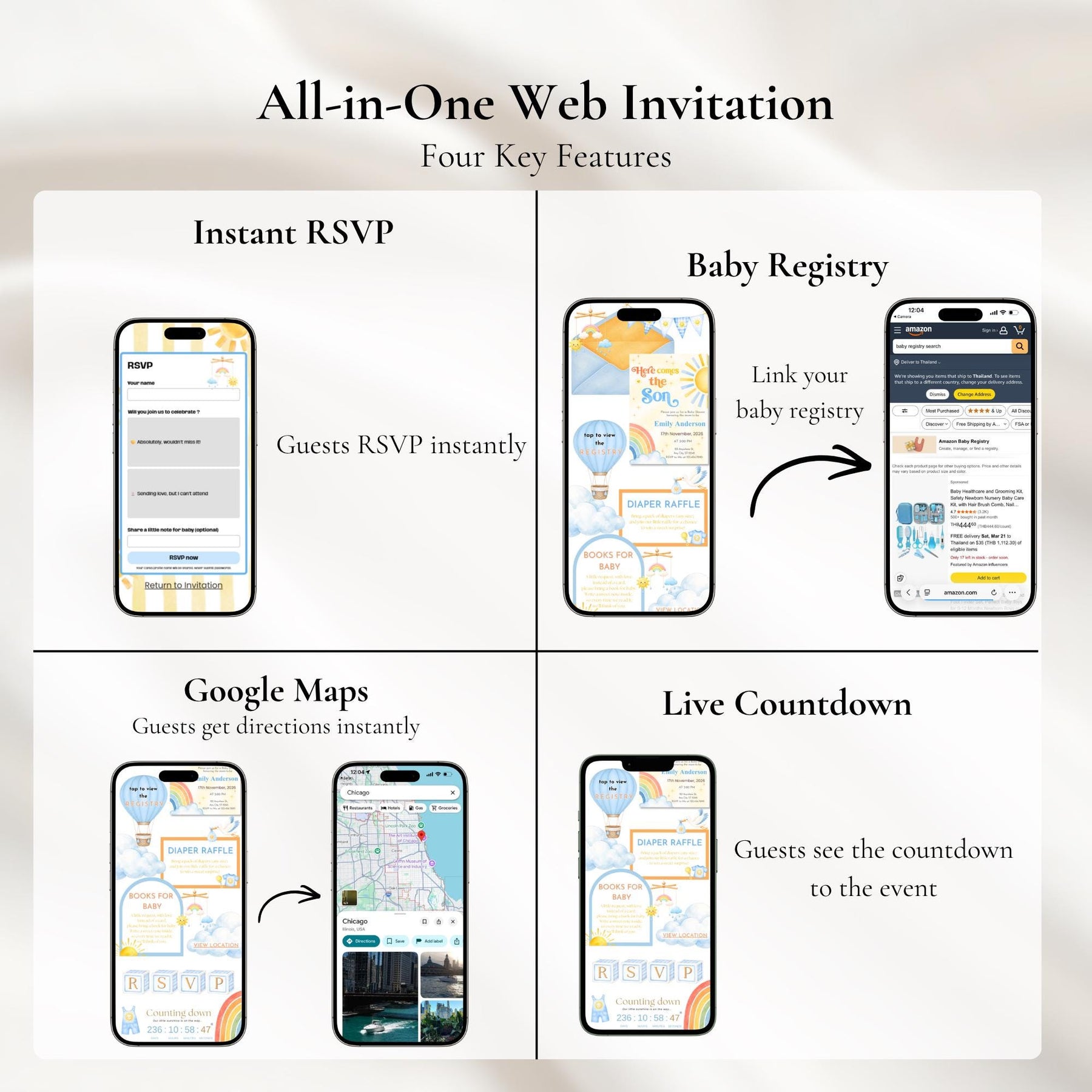 Here Comes the Son Baby Shower Invitation Website with RSVP | Editable Canva Template, Baby Shower Invite, Instant Download