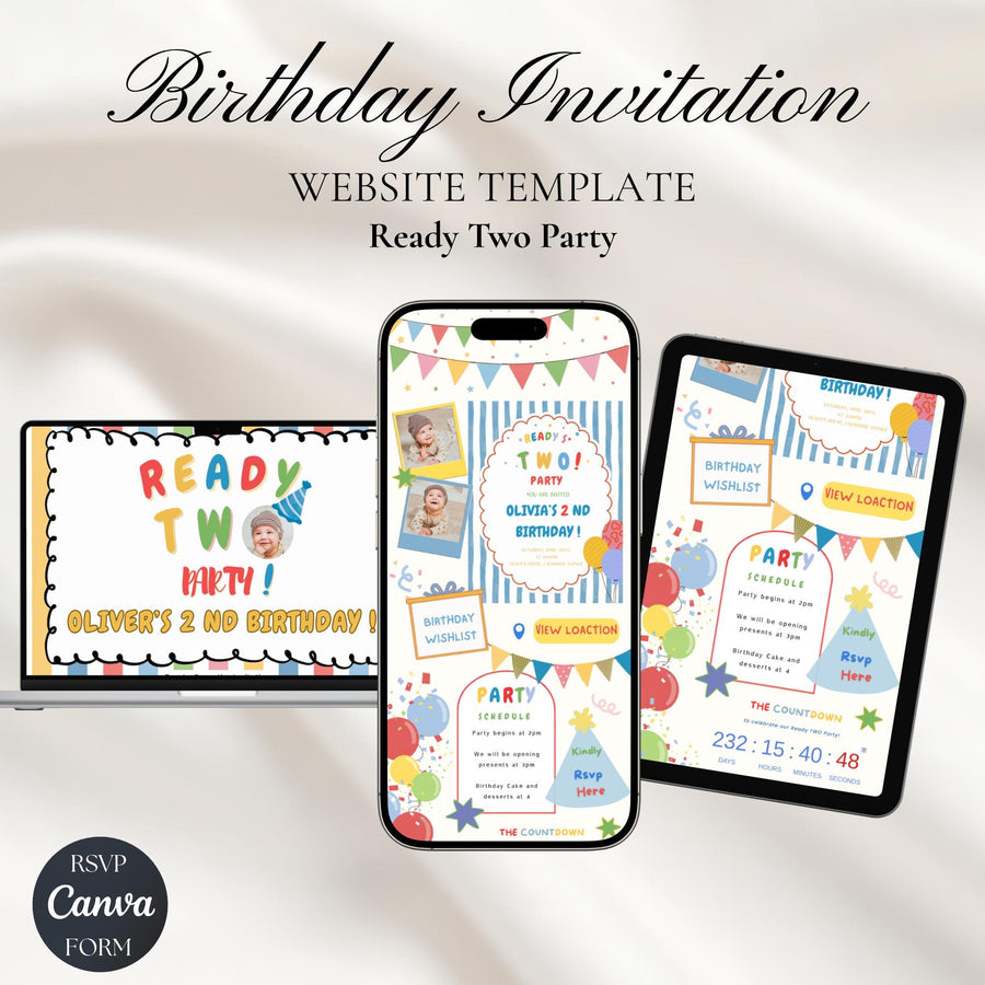 Ready Two Party 2nd Birthday Invitation Template | Editable Canva Website Invite with RSVP