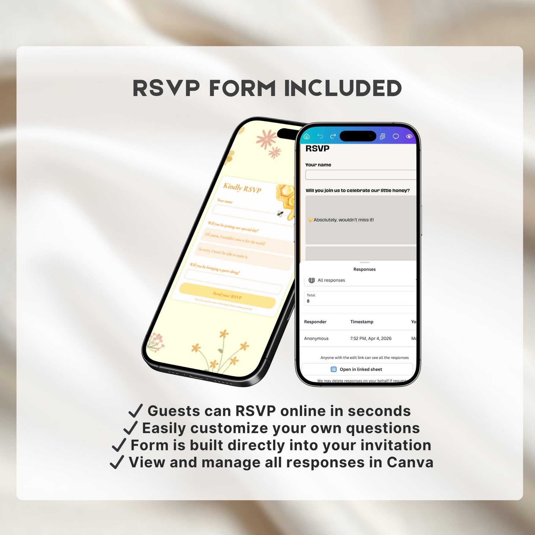 First Bee Day Birthday Invitation Website with RSVP | Bee Birthday Invite, Editable Canva Template, Honey Bee 1st Birthday