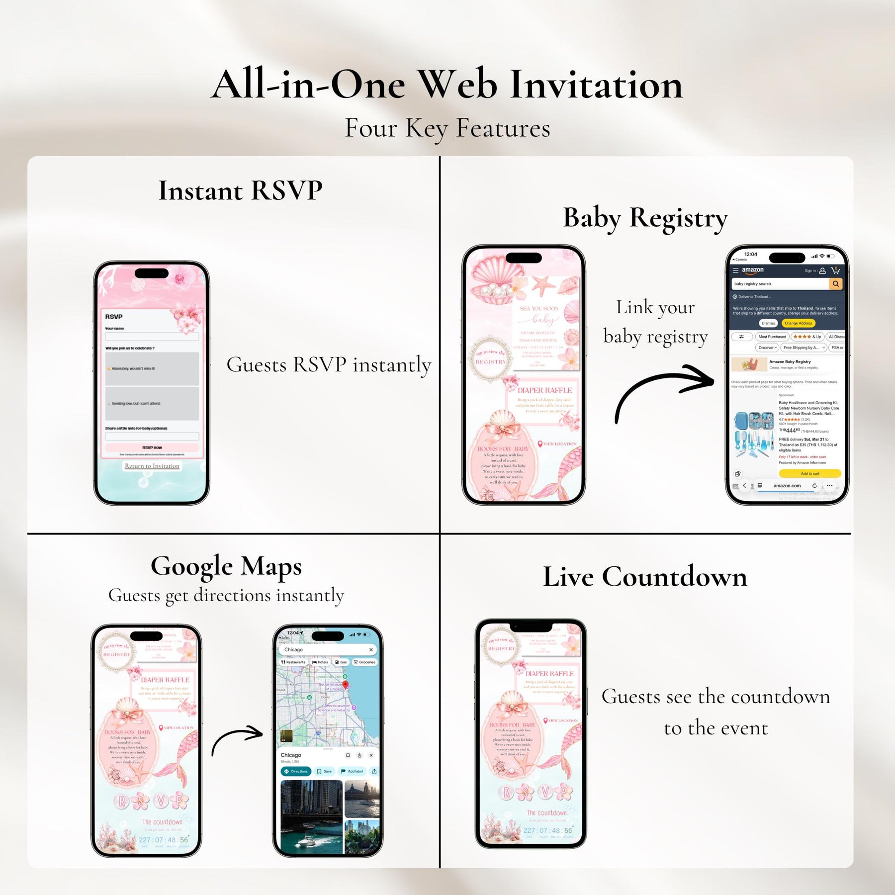 Sea You Soon Baby Shower Website Invitation with RSVP | Editable Canva Mermaid Invite, Girl Baby Shower Digital Invite, Mobile Friendly