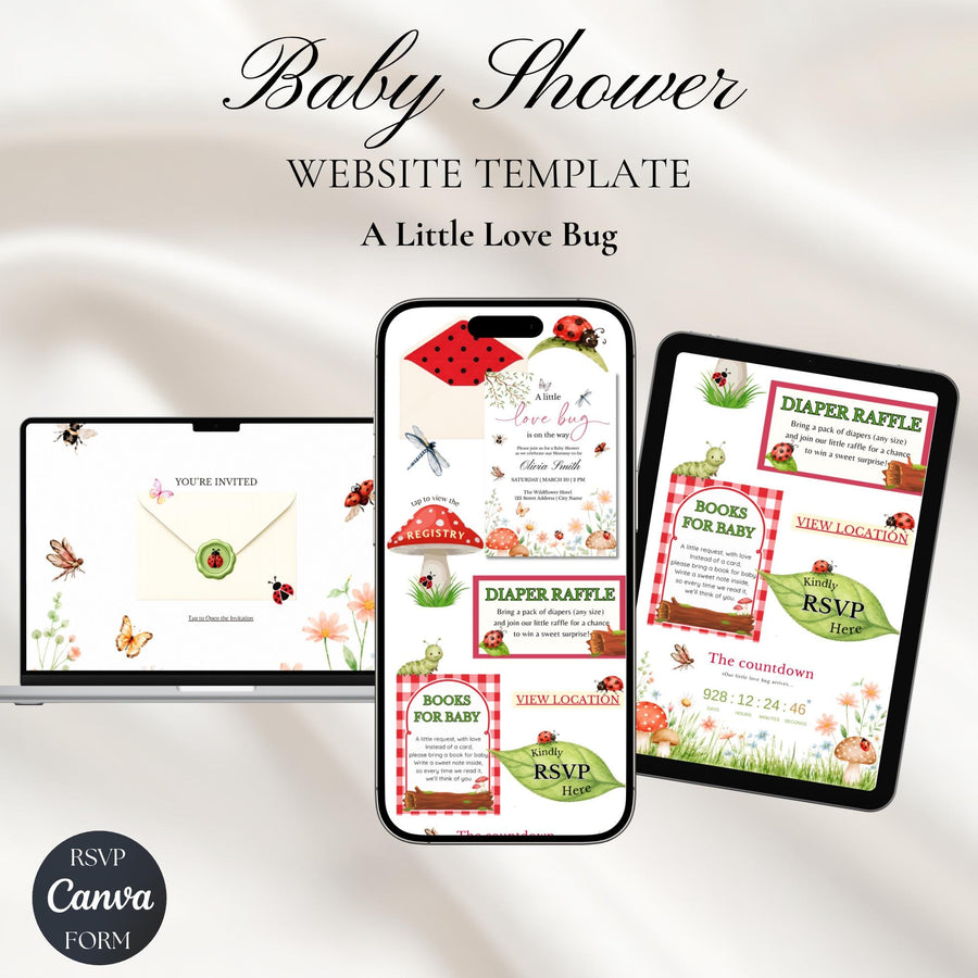 A Little Love Bug Is On The Way Baby Shower Invitation, Editable Website Invite Template, Ladybug Baby Shower Invite With RSVP