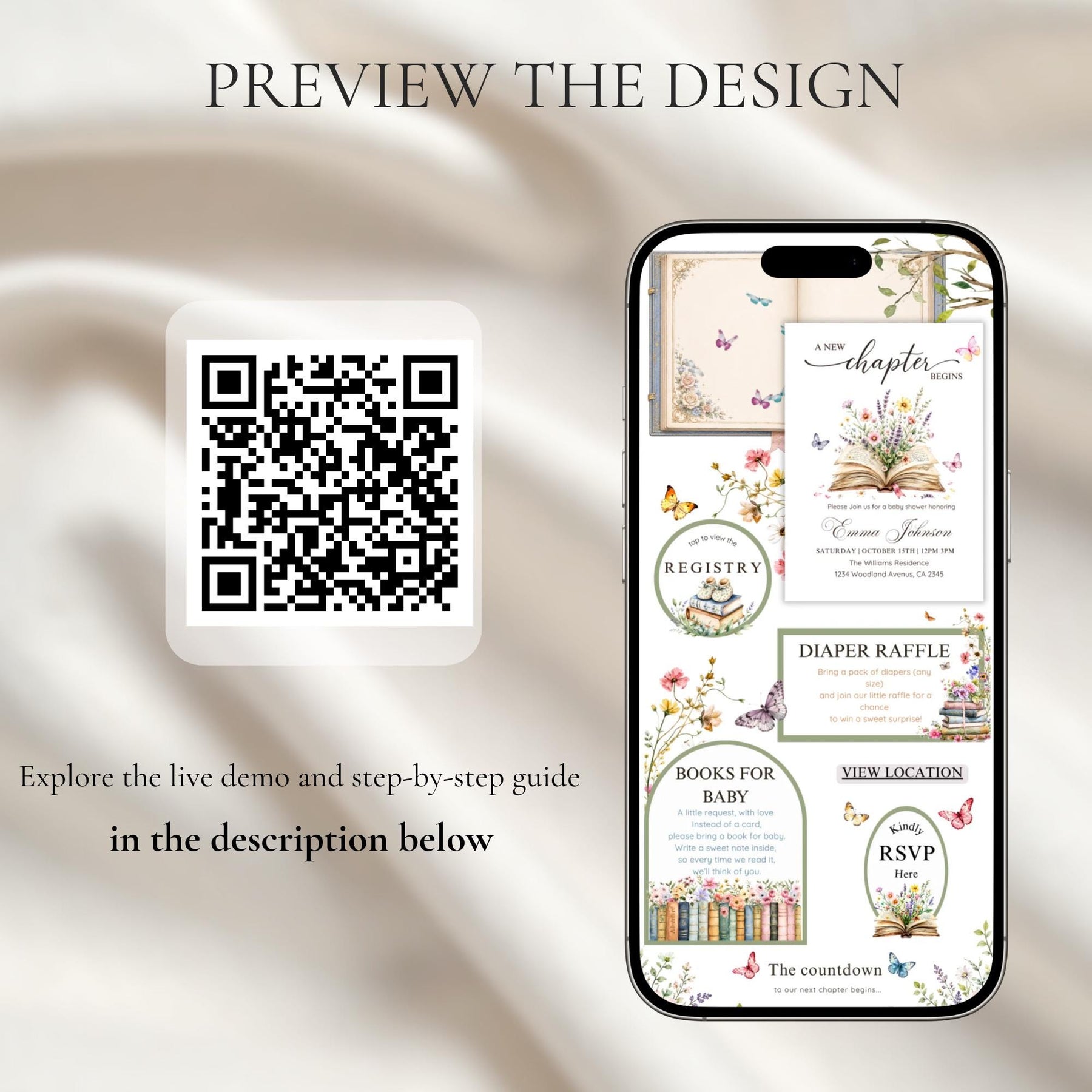 A New Chapter Begins Storybook Baby Shower Website Invitation, Editable Canva Template, Digital RSVP