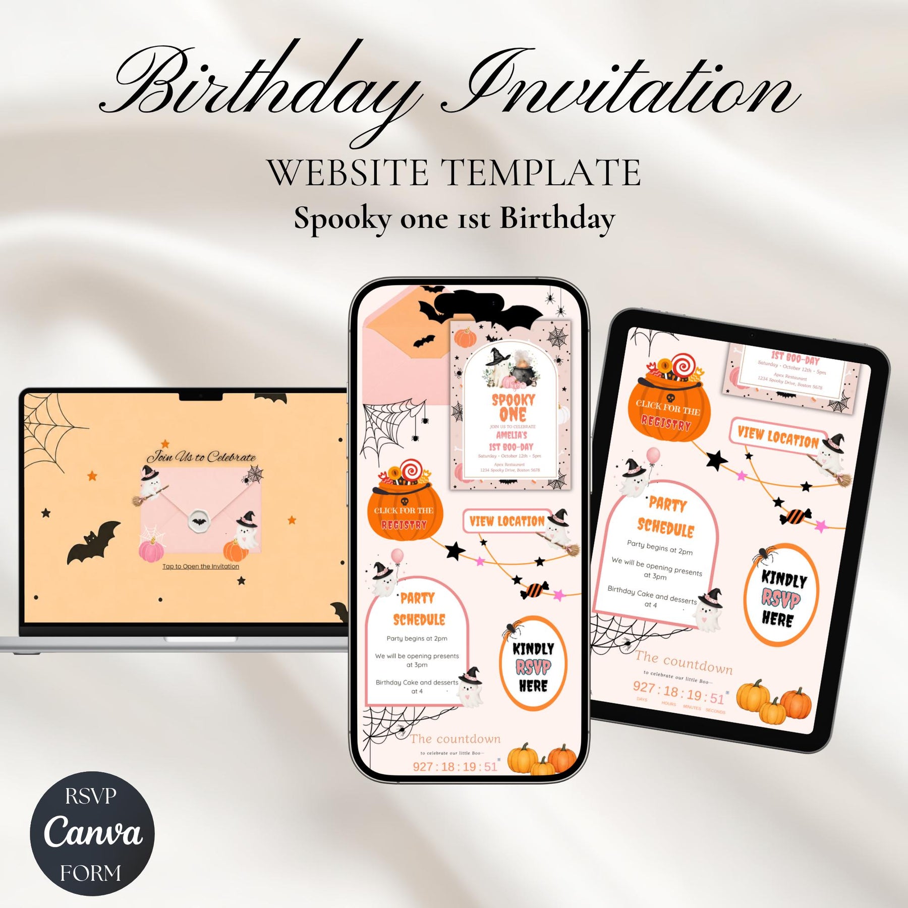 Spooky One Birthday Invitation, Halloween First Birthday Invitation, Pink Ghost Birthday Invite, Boo Theme Party Invitation