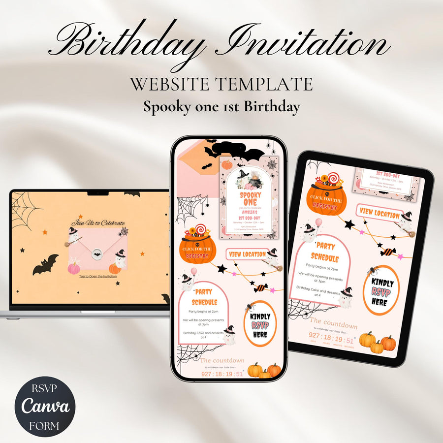 Spooky One Birthday Invitation, Halloween First Birthday Invitation, Pink Ghost Birthday Invite, Boo Theme Party Invitation