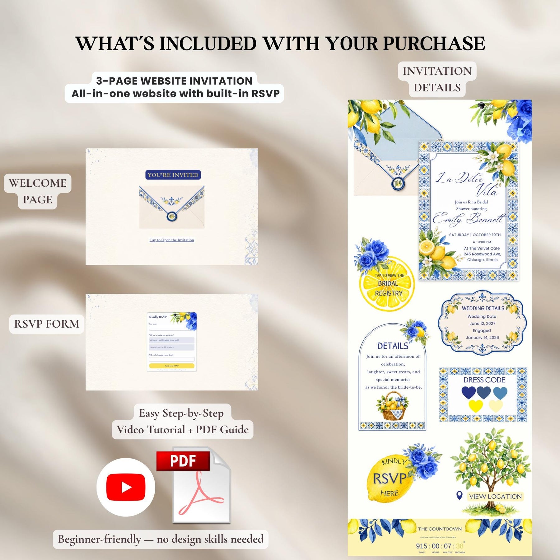 La Dolce Vita Bridal Shower Invitation, Italian Bridal Shower Invite, Editable Canva Template, Lemon Amalfi Coast Bridal Shower