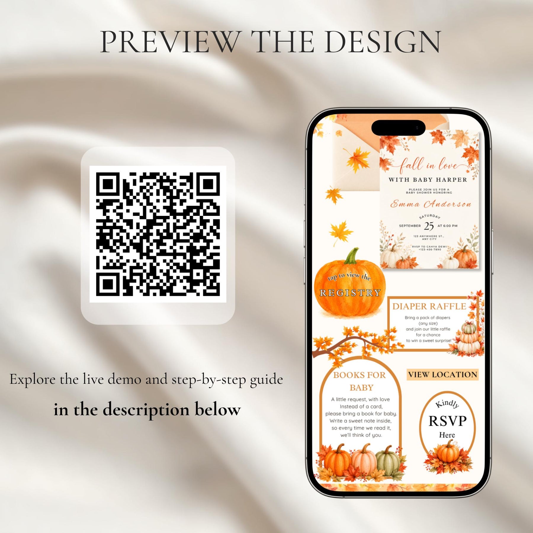 Fall Baby Shower Invitation Template, Falling in Love with Baby Shower, Autumn Baby Shower Invitation, Editable Canva Website Invite