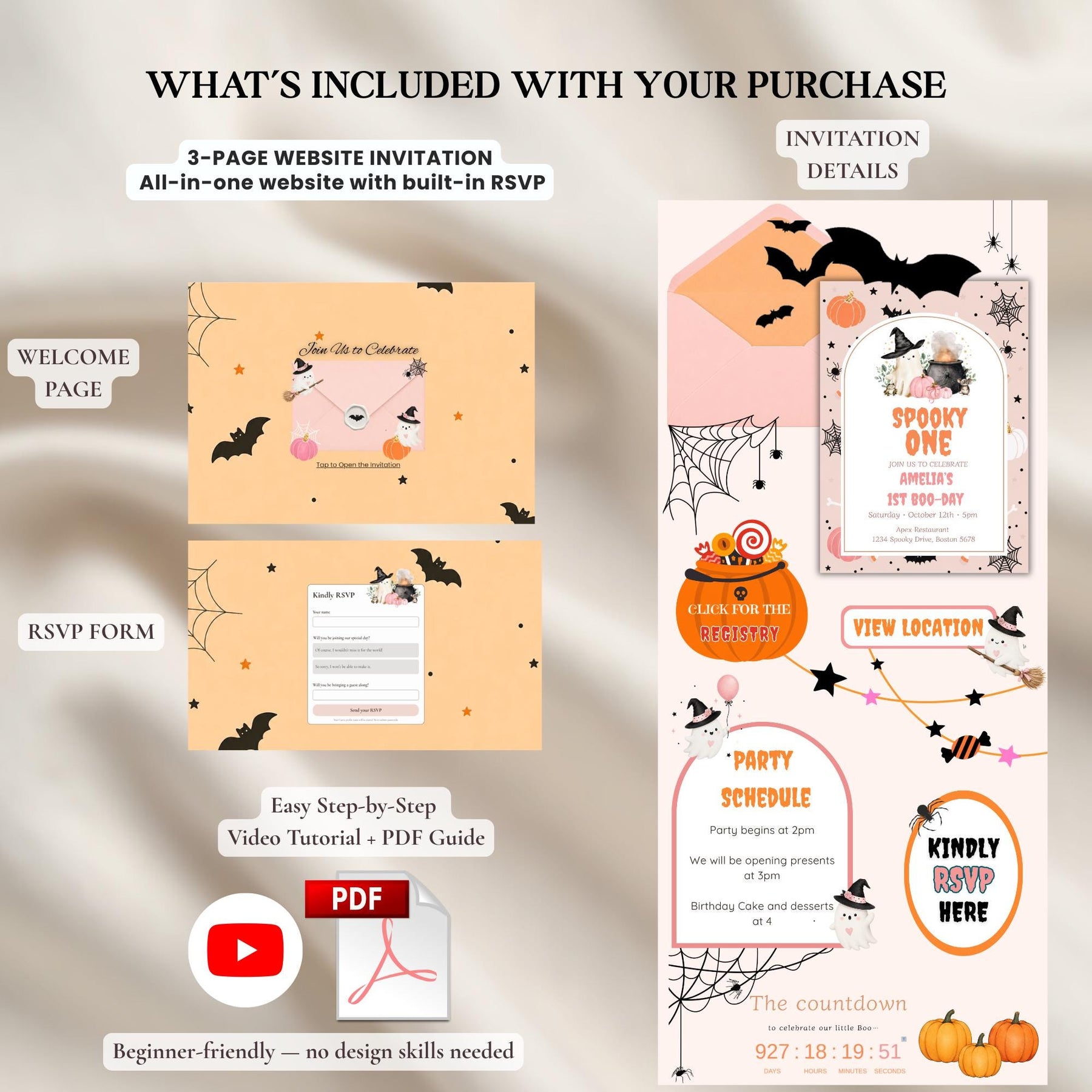 Spooky One Birthday Invitation, Halloween First Birthday Invitation, Pink Ghost Birthday Invite, Boo Theme Party Invitation