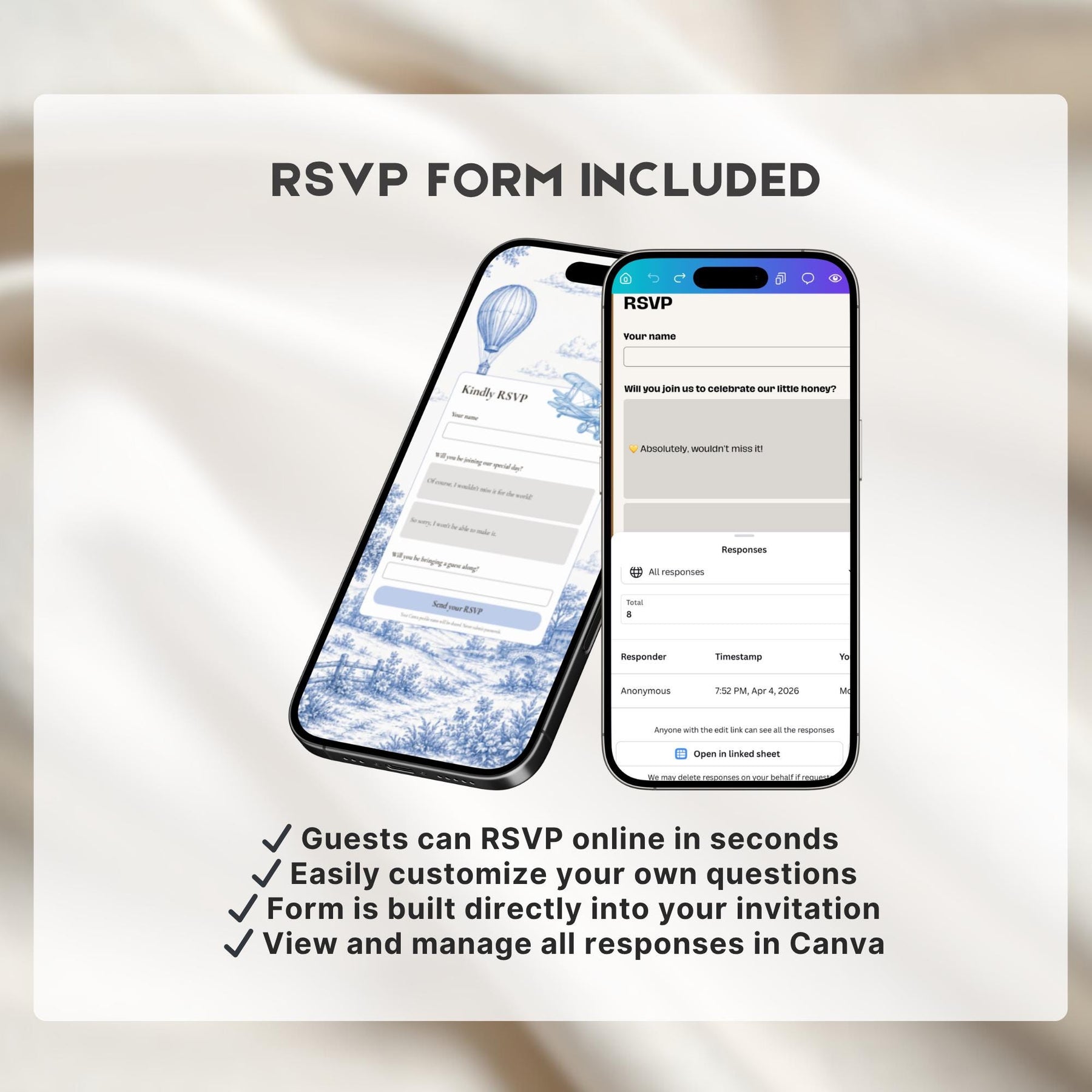 Blue Toile De Jouy Baby Shower Invitation | Elegant French Toile Canva Template | Website Invitation with RSVP