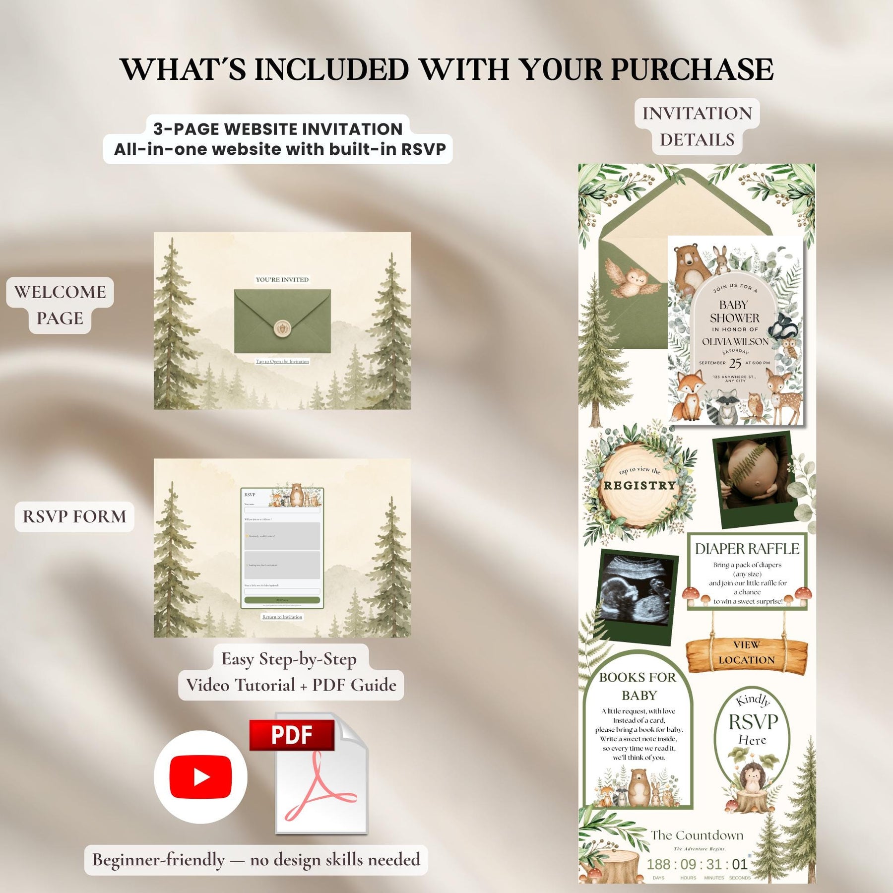 Woodland Baby Shower Invitation Website Template, Editable Baby Shower Evite, RSVP Website Invitation, Digital Invite