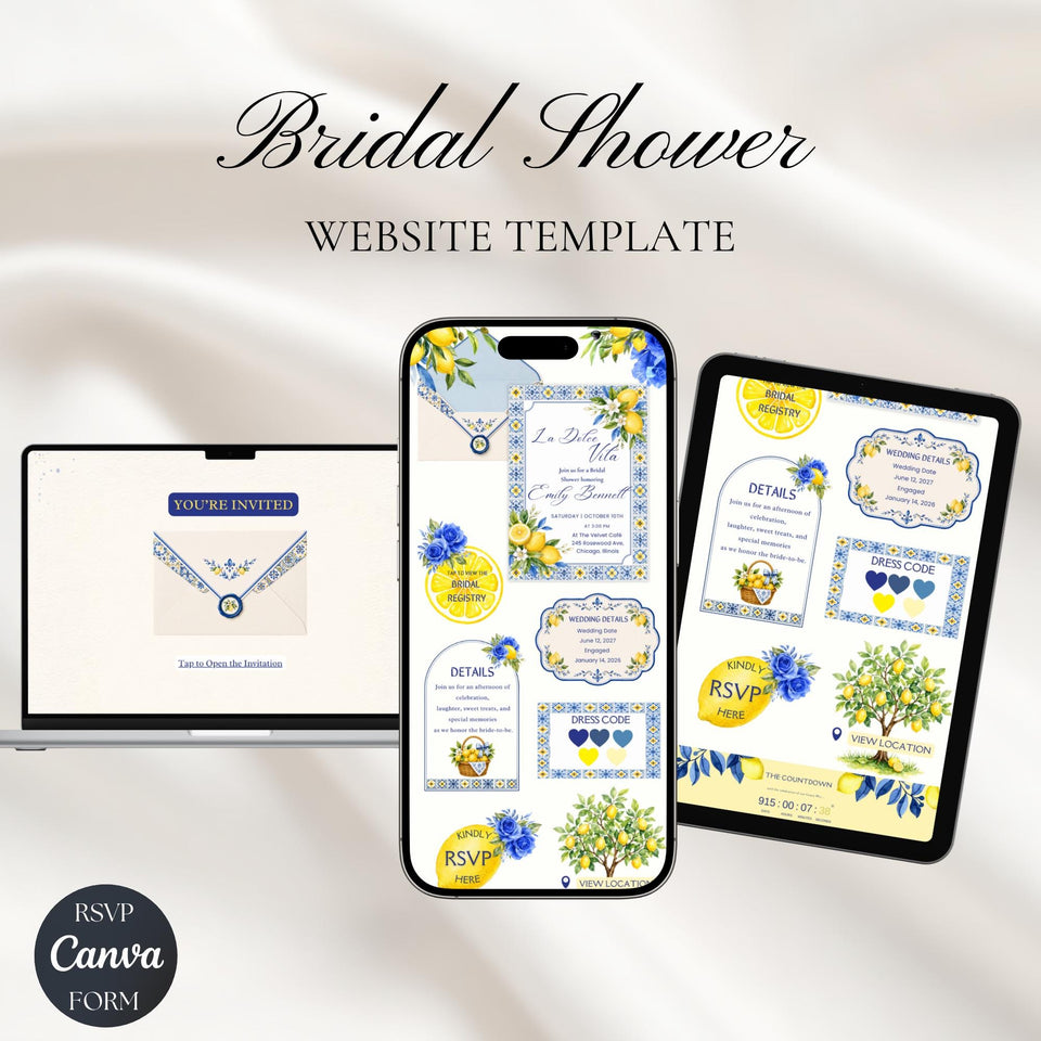 La Dolce Vita Bridal Shower Invitation, Italian Bridal Shower Invite, Editable Canva Template, Lemon Amalfi Coast Bridal Shower