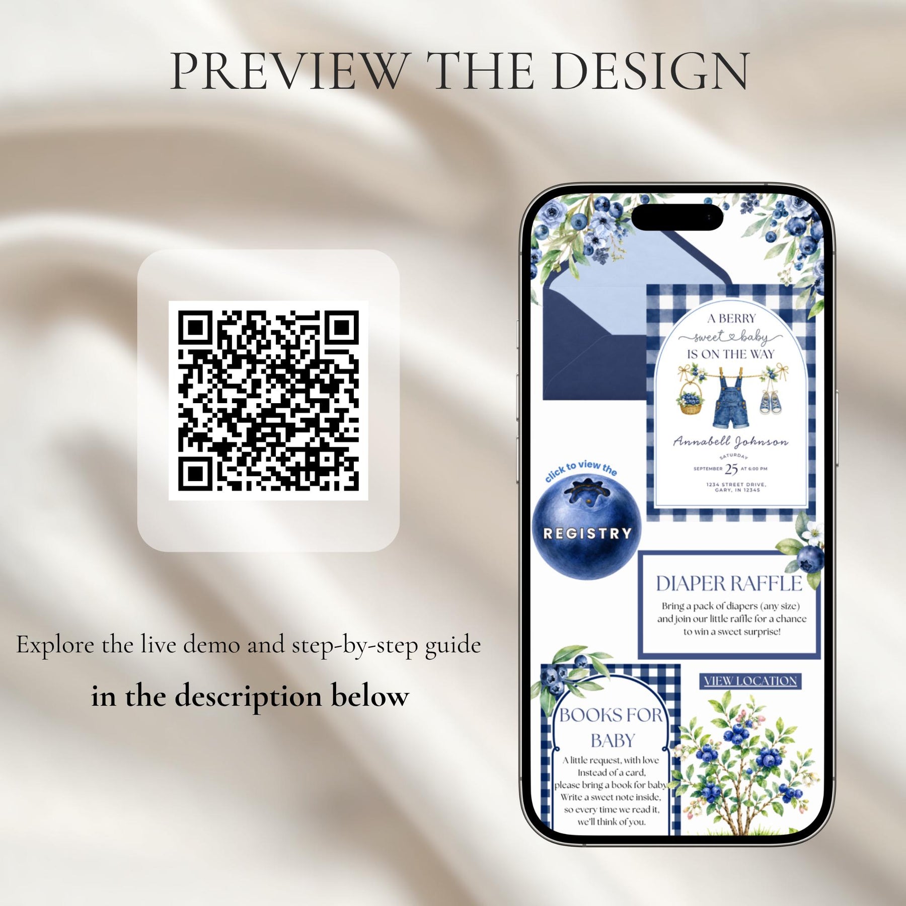 Berry Sweet Baby Shower Invitation Template, Editable Blueberry Baby Shower Invite, Canva Website Invitation with RSVP
